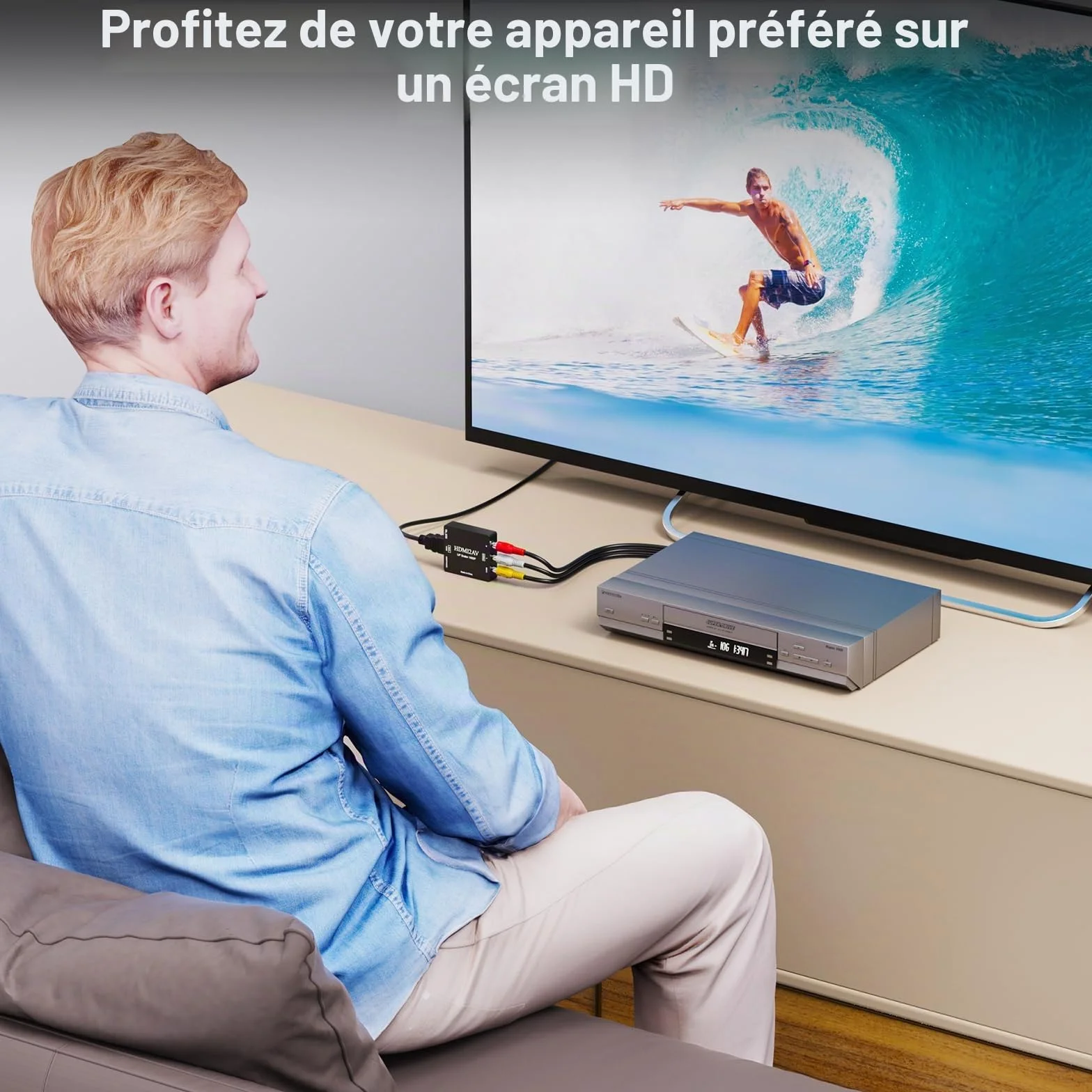 Convertisseur RCA vers HDMI, 1080p Mini RCA AV vidéo Composite Audio vers HDMI, Prise en Charge PAL/NTSC pour TV/Wii/PC/PS