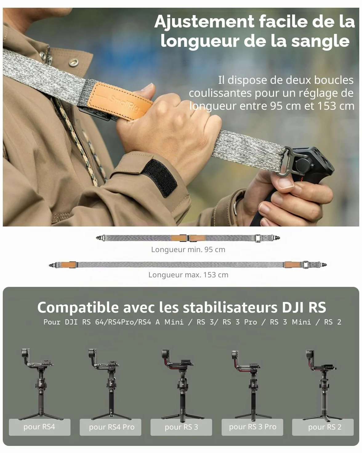 SMALLRIG RS3 RS2 Bandoulière Réduisant Le Poids Compatible avec SMALLRIG Poignée pour DJI, Ceinture à Cardan avec Boucles à Dégagement Rapide QD pour DJI RS4 Mini / RS4 Pro/RS 3/RS 2-4118C