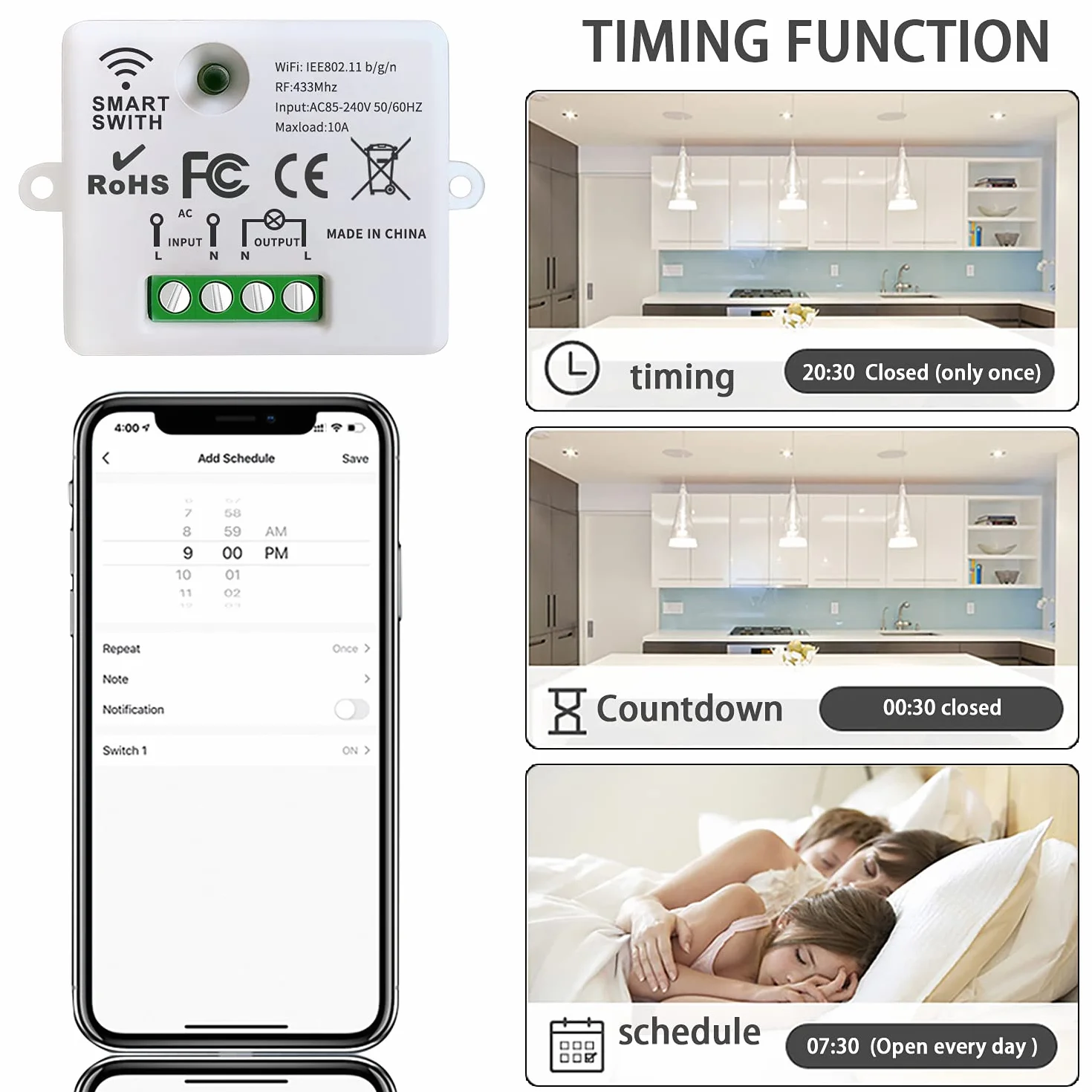 DieseRC Mini commutateur WiFi sans fil télécommande RF 2500W 10A 3 récepteurs avec 1 interrupteur mural sans fil contrôle intelligent via l'application Tuya compatible avec Alexa/Google Home