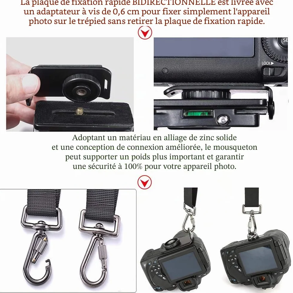 ztowoto Harnais de sangle à double épaule sangle d'attache double caméra réglable à dégagement rapide avec attache de sécurité pour appareil photo reflex numérique