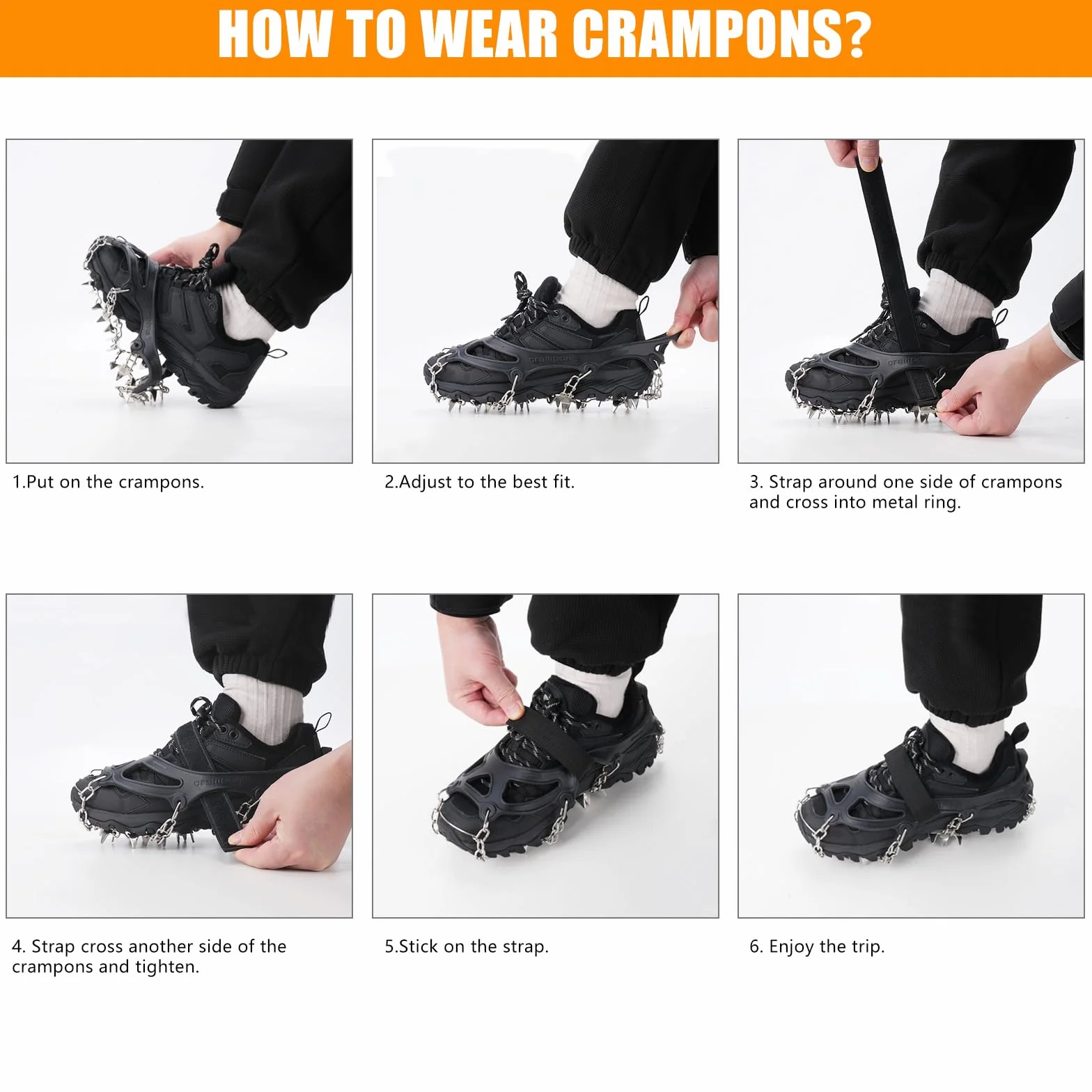 Grödel Crampons pour Chaussures de randonnée, Acier Inoxydable épaisses, Antidérapants Homme