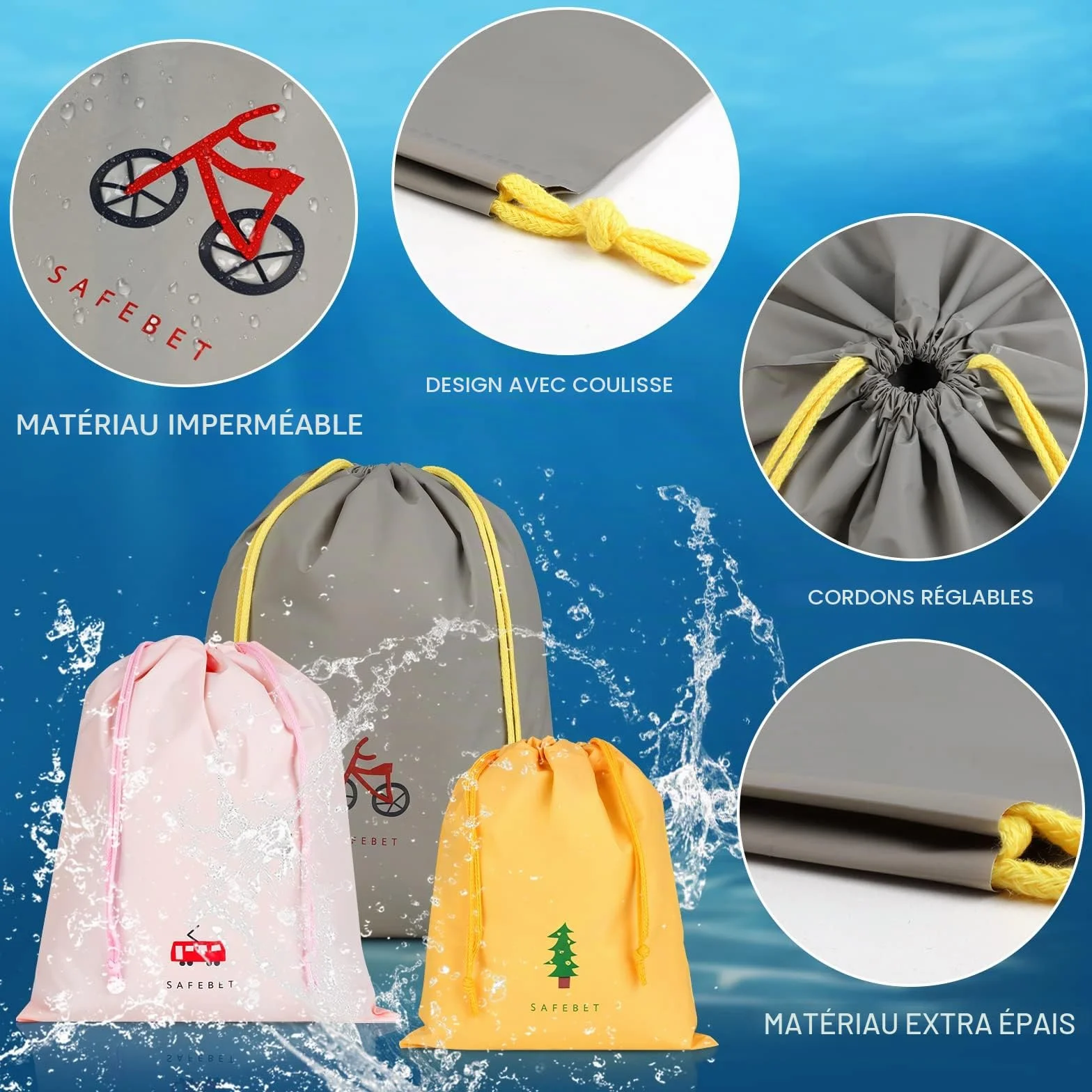 Annhao Sac Imperméable avec Cordon 10 Pcs Sac à Cordon Sport Gym Organisateur de Bagages Imperméable