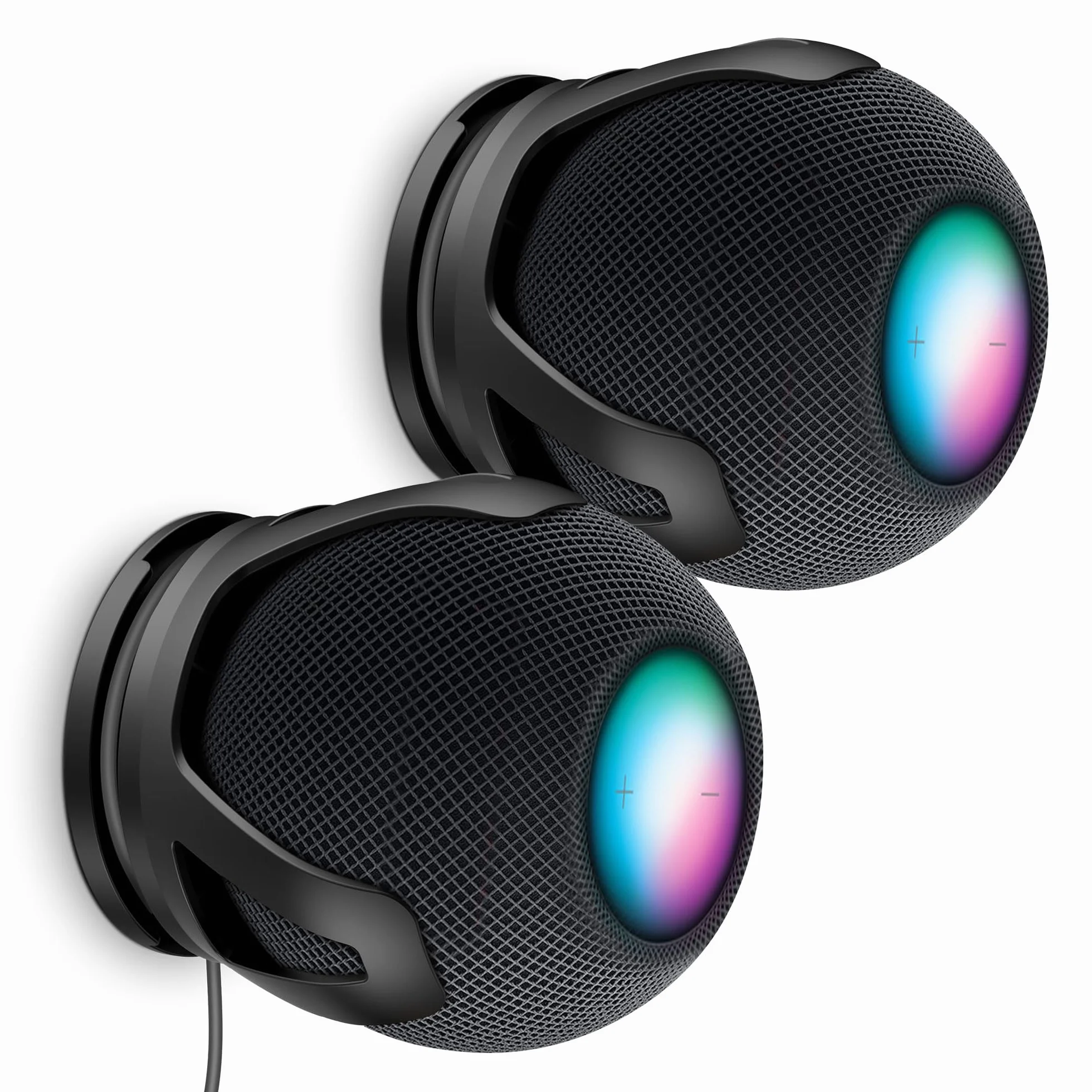 PlusAcc Lot de 2 support muraux pour Homepod Mini – Support avec 2 méthodes d'installation, gestion des cordons intégré, adapté pour chambre à coucher, cuisine, salon, noir
