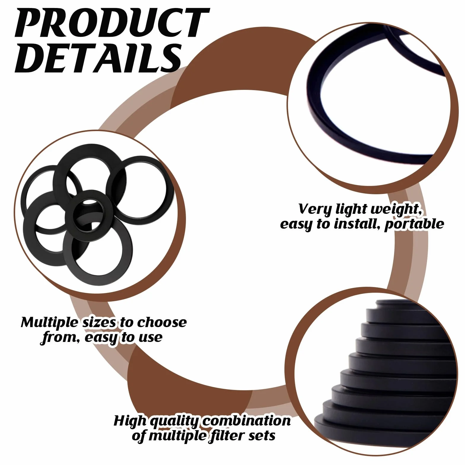 Bague d'Adaptation pour Filtre d'Objectif d'Appareil Photo Métal, 8pcs Step Rings