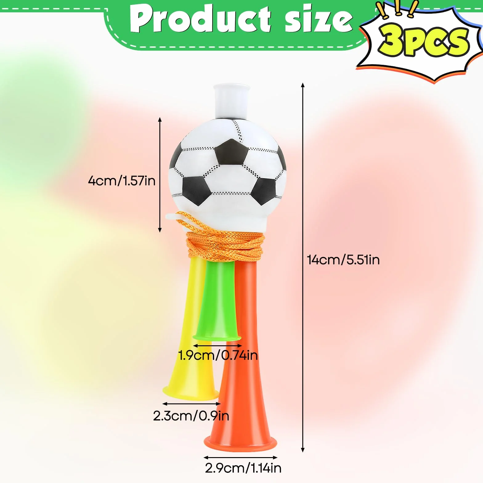 Trompette de Football 3 Pièces Corne Klaxon Plastique Enfants Fête 13cm