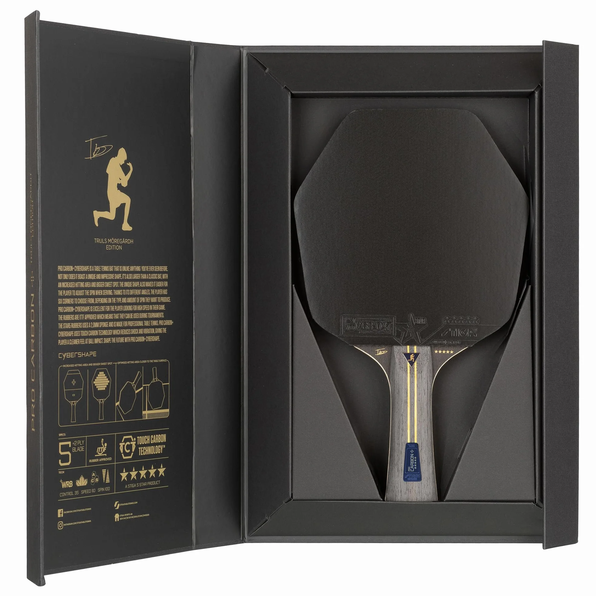 STIGA Pro Carbon Plus Cybershape Truls Edition Raquette de Ping-Pong 5 étoiles, Sweet Spot Plus Grand, Technologie Touch Carbon, Revêtements STAR5 approuvés ITTF