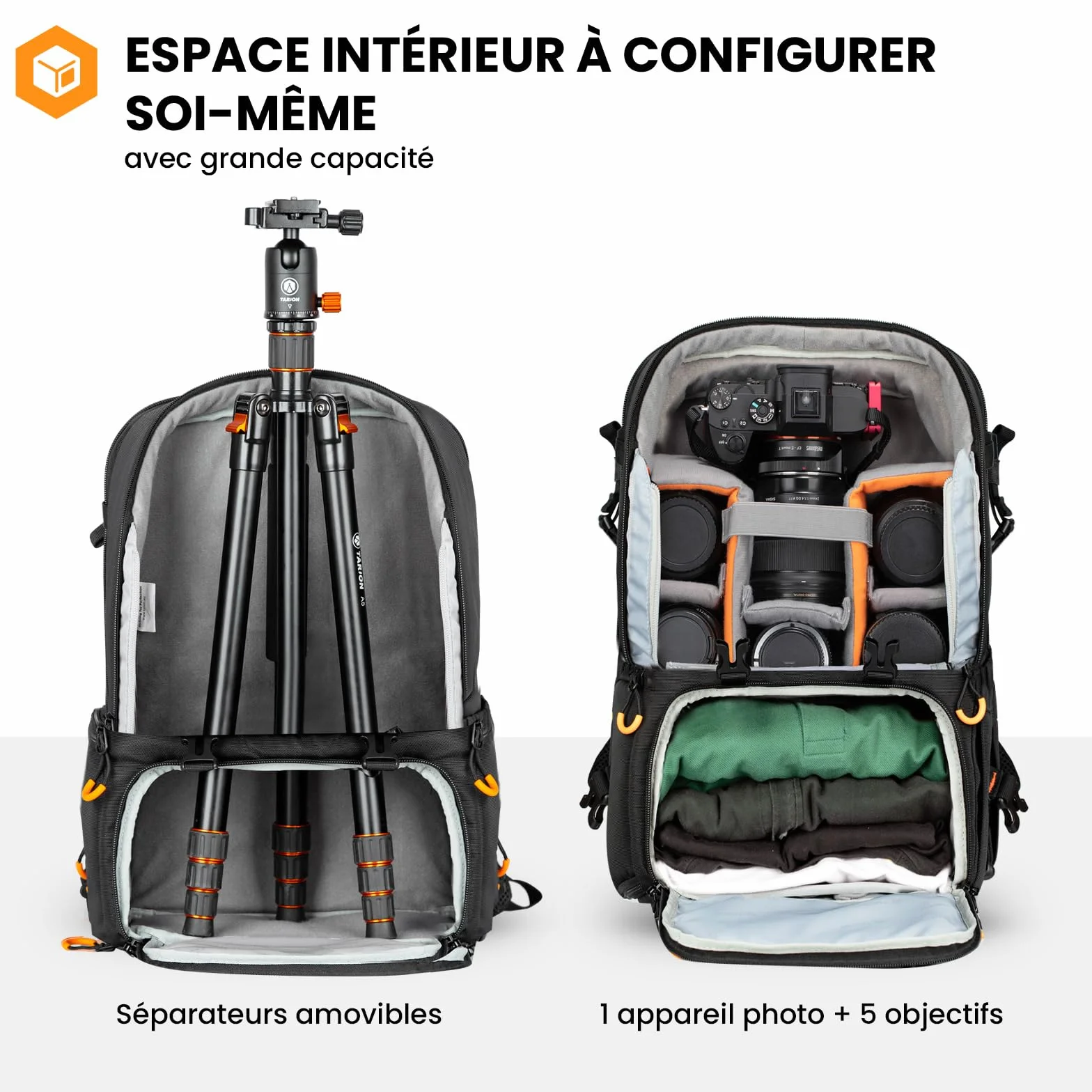 TARION Sac à Dos pour Appareil Photo 15L- Sac Photo avec Compartiment Ordinateur Portable 15,6" et Housse Imperméable | Pour Photographe, Randonnée et Voyage (PBL)