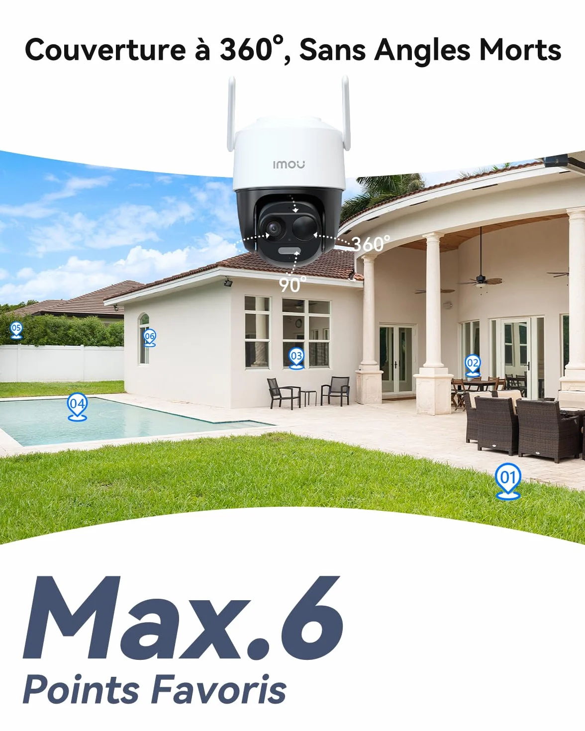 Imou 2K Caméra Surveillance WiFi Exterieure sans Fil Solaire 5000mAh 360° PTZ 2.4GHz IP65