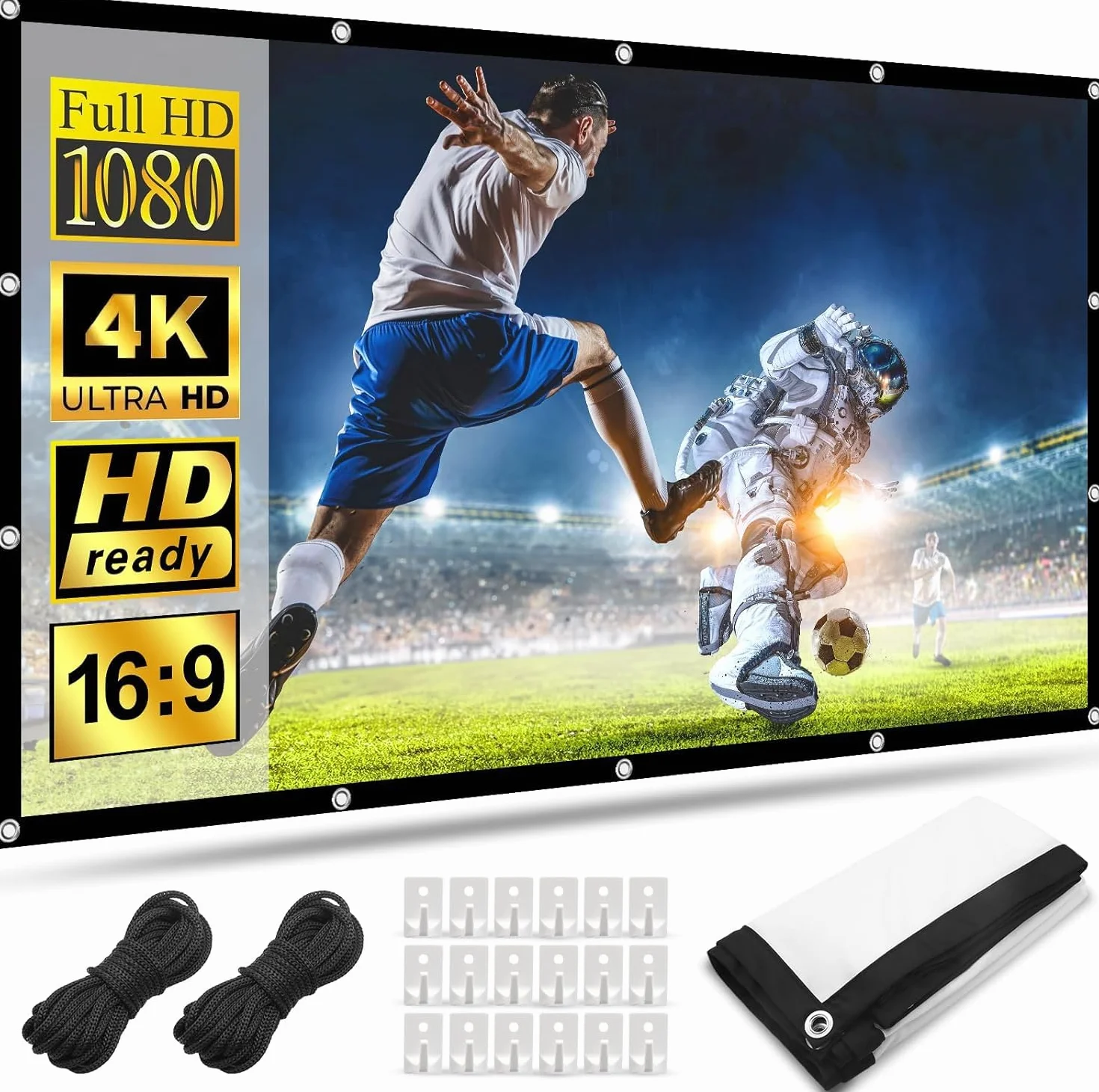 HOPFROG 100 Pouces Écran de Projection Portable Tissu Soie Lavable Antirides 16:9 4K HD Pliable Camping Extérieur Cinéma Maison