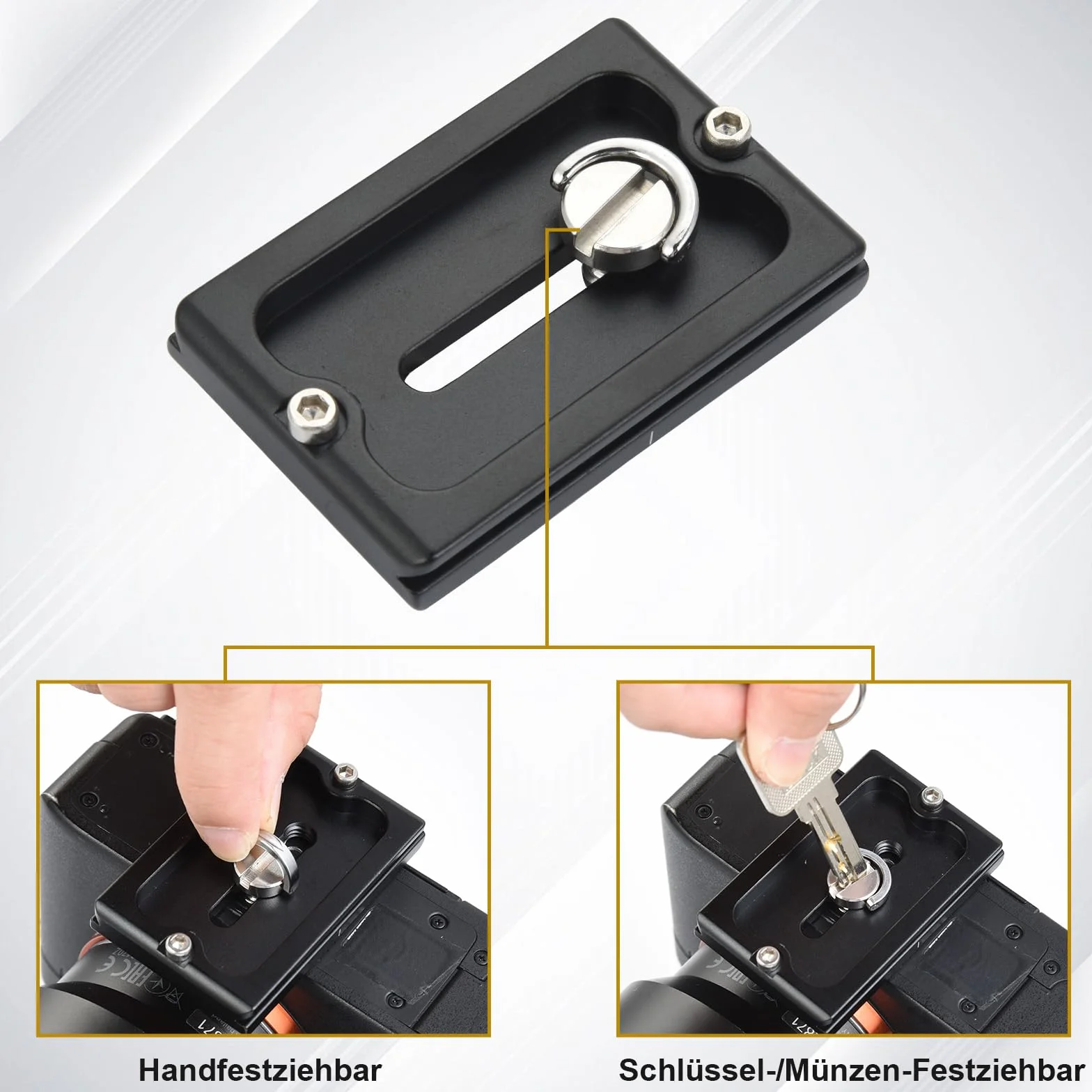 UTEBIT Plaque de Dégagement Rapide PU-60, 2 Pièces Quick Release Plate avec Vis de Caméra 1/4" Arca Swiss Plateau Rapide Compatible pour Trépied, Caméra, Rotule 60mm
