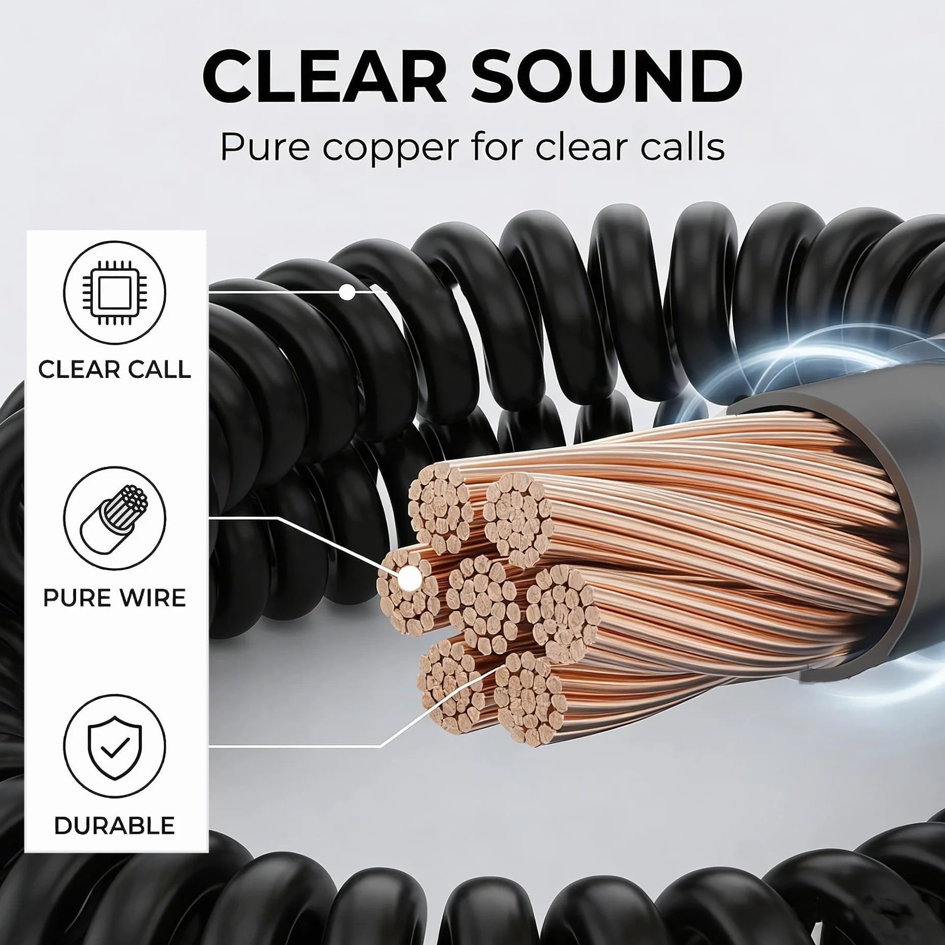 5M Câble téléphonique RJ10 incurvé à ressort en spirale pour combiné téléphonique 5m pour combiné Téléphonique Compatible avec AT&T, Cisco, NEC, ROLM, ITT, TI Téléphones Fixes (Noir)
