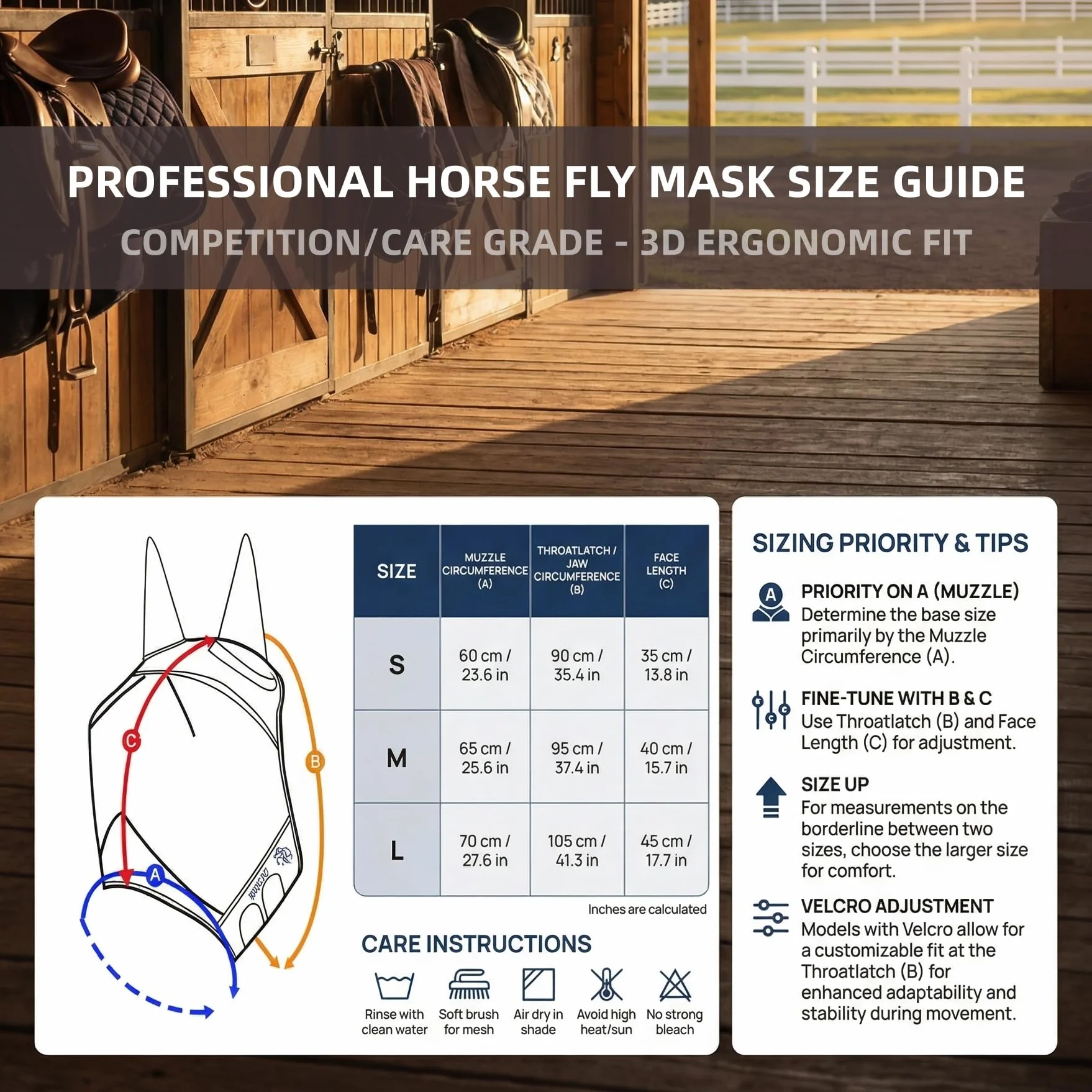 Masque Anti Mouche Cheval Noir avec Oreilles One Piece, Protection Anti-Tau pour Chevaux (L)