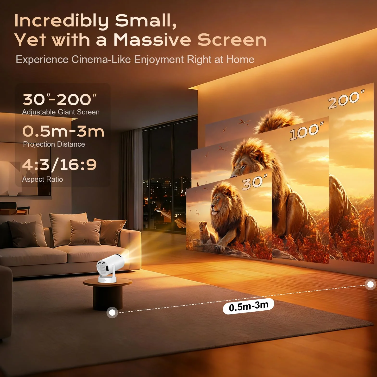 Videoprojecteur Portable WiFi 6 Bluetooth 5.4 Mini Projecteur Vidéo 1080P 4K Rotation 270° HDMI USB Haut-Parleur Intérieur Extérieur