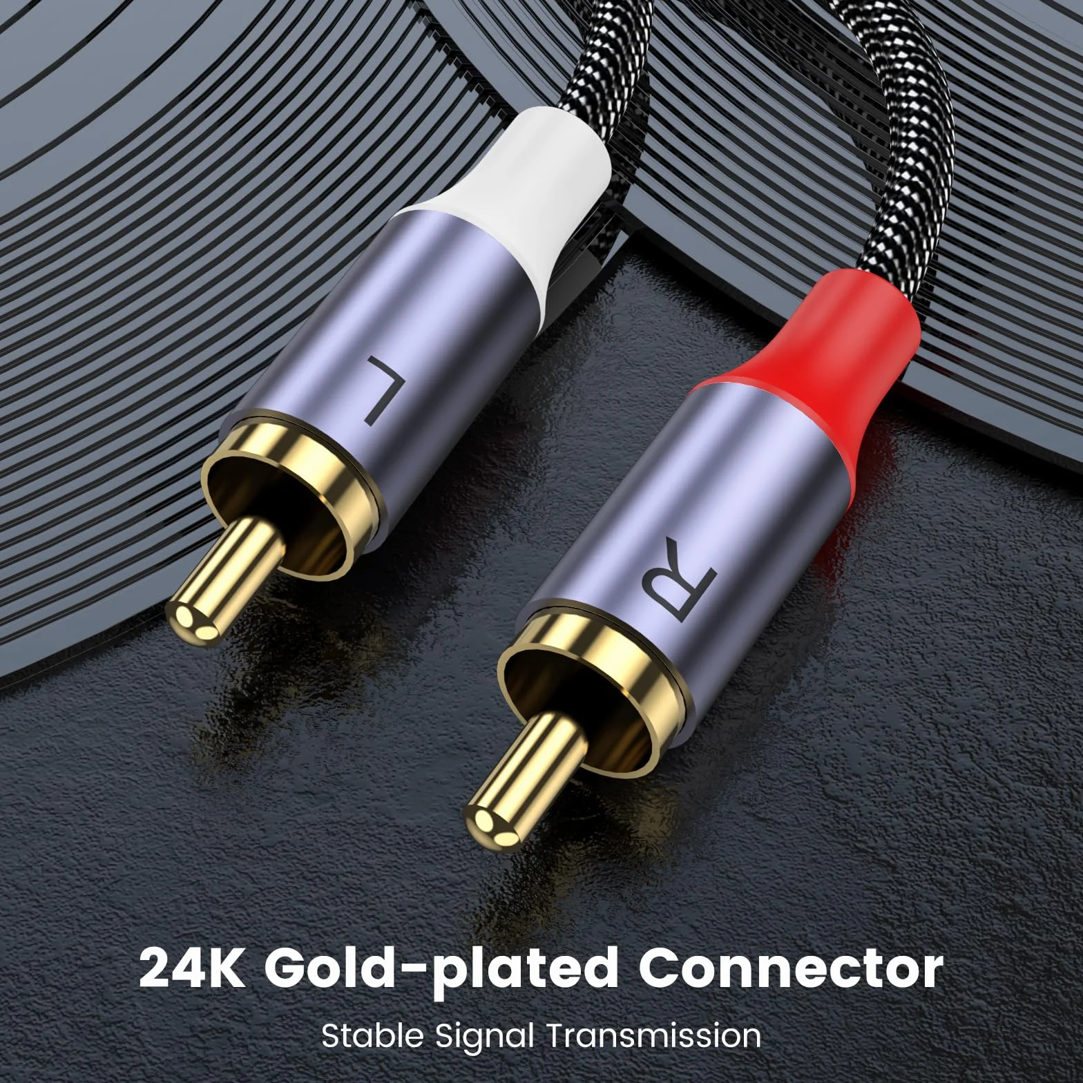 MOSWAG Câble Stéréo RCA Mâle vers Mâle 1m, Plaqué Or 24 Carats Nylon Tressé pour Audio Home Cinéma HDTV
