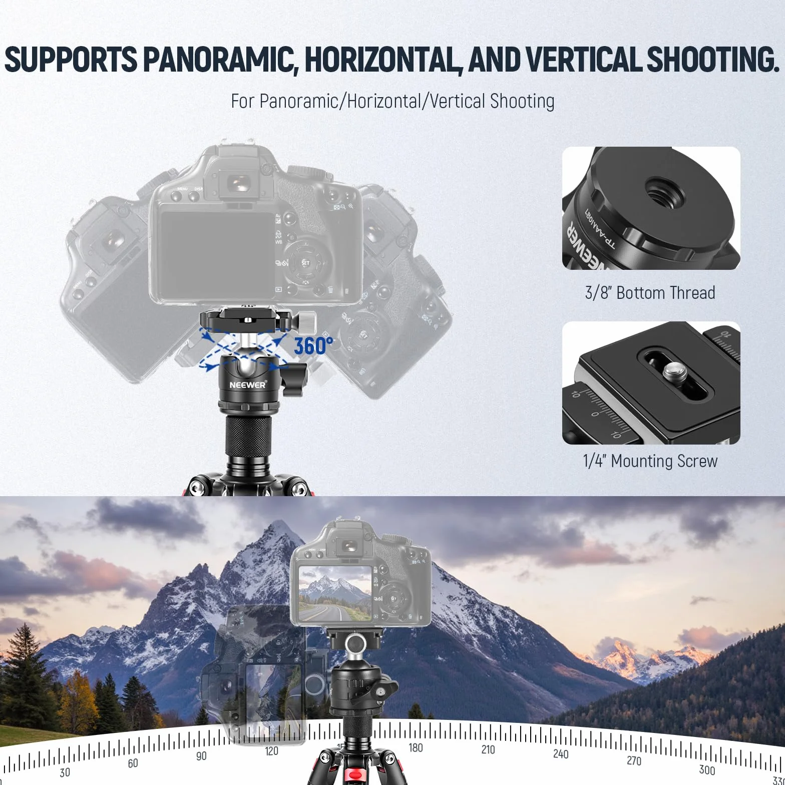 NEEWER Mini Trépied pour Appareil Photo avec Rotule à 360° en Alliage d'Aluminium 20"/50cm 1/4" Plaque Rapide de Type Arca,Trépied de Voyage de Bureau Portable pour Caméscope DSLR, Charge Max:11lb/5kg