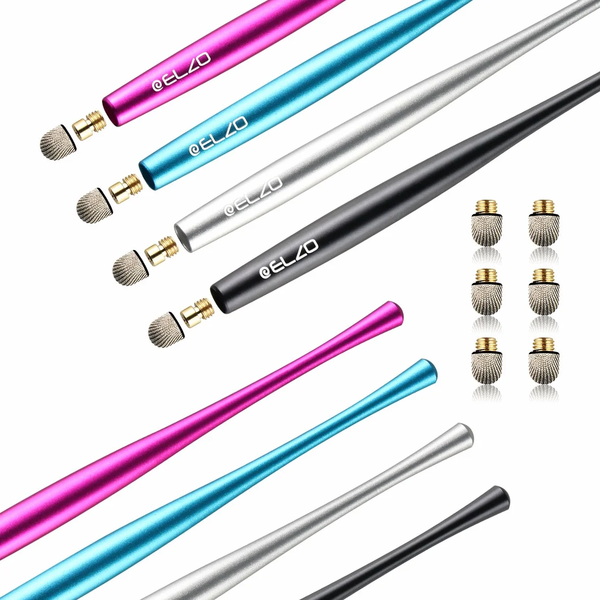 ELZO Stylo Tactile 4 pièces avec 6 Fibres de Remplacement pour iPad Android iPhone Samsung