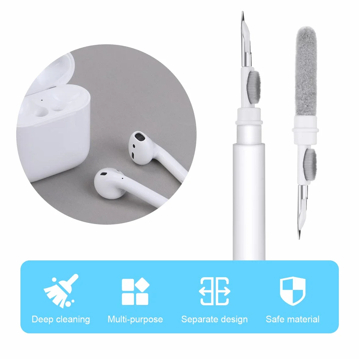 Vicloon Nettoyeur Airpods,3 in 1Kit Nettoyage pour AirPods avec Brosse en Microfibre Douce pour Écouteurs Bluetooth Appareil Photo/Port Téléphone Phone