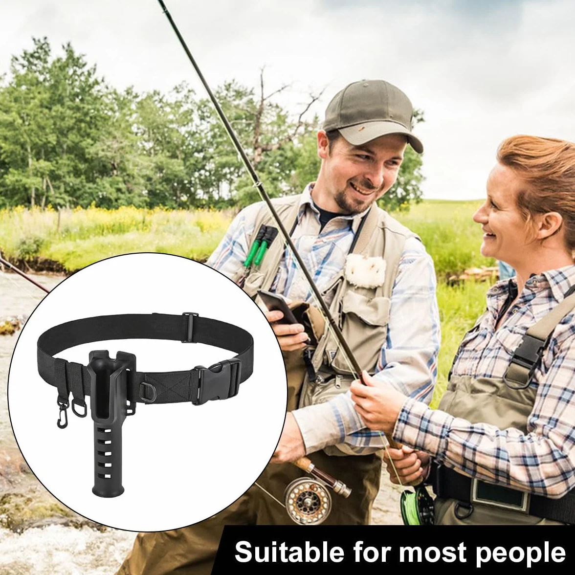 Ceinture de Pêche Réglable avec Anneaux en D, Support de Canne Portable