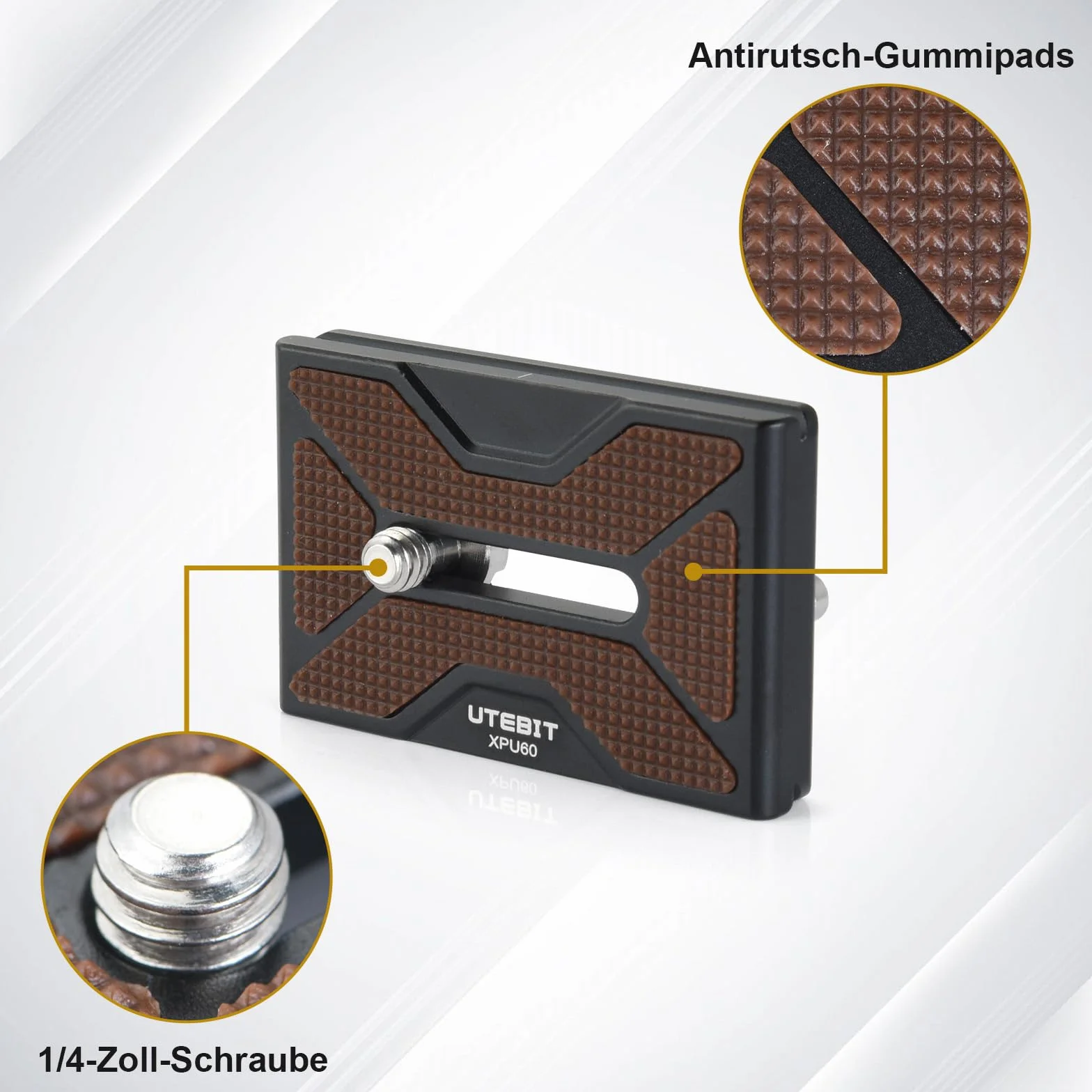 UTEBIT Plaque de Dégagement Rapide PU-60, 2 Pièces Quick Release Plate avec Vis de Caméra 1/4" Arca Swiss Plateau Rapide Compatible pour Trépied, Caméra, Rotule 60mm