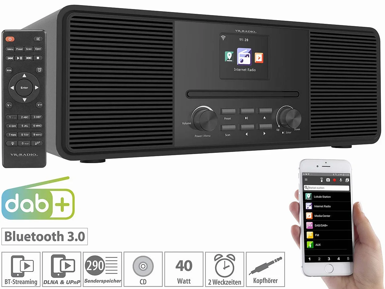 Radio Internet stéréo 20 W avec lecteur CD/DAB+/FM/bluetooth IRS-680 - Noir [VR-Radio]