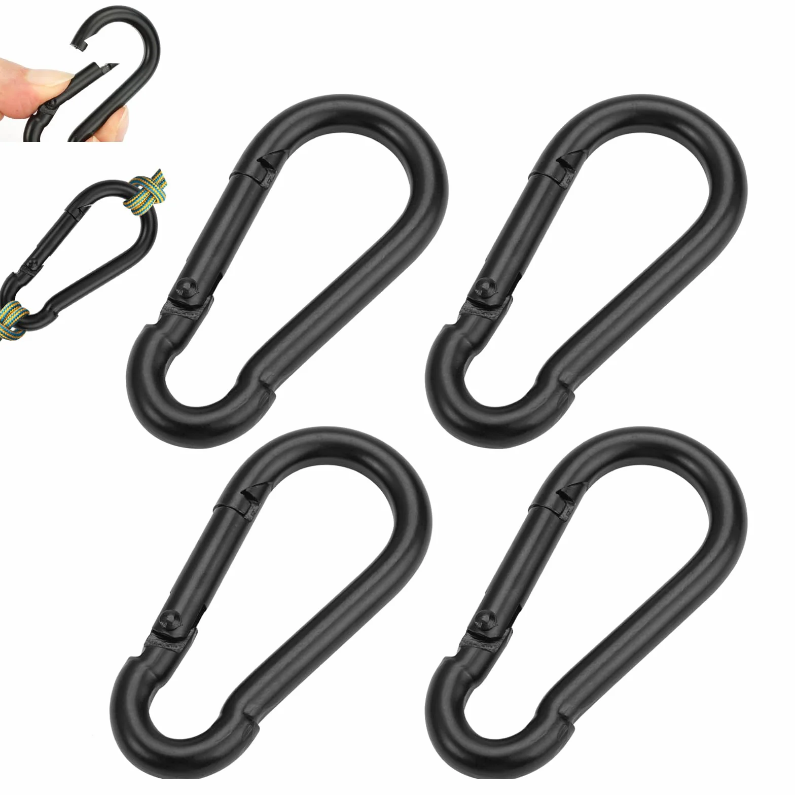 Mousqueton Petit Noir 6 x 2.8cm Acier Inoxydable 4 Pièces Camping Randonnée