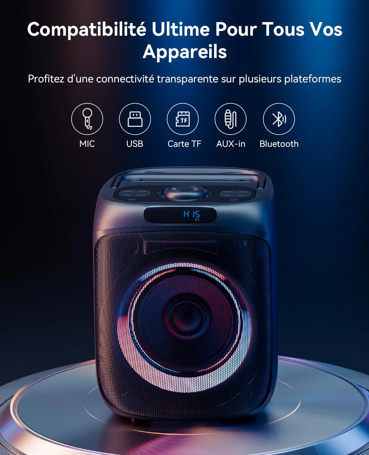Enceinte Karaoke Adulte 400W Bluetooth sans Fil avec 2 Micros, Lumières LED, FM Radio, TWS/TF/USB/AUX