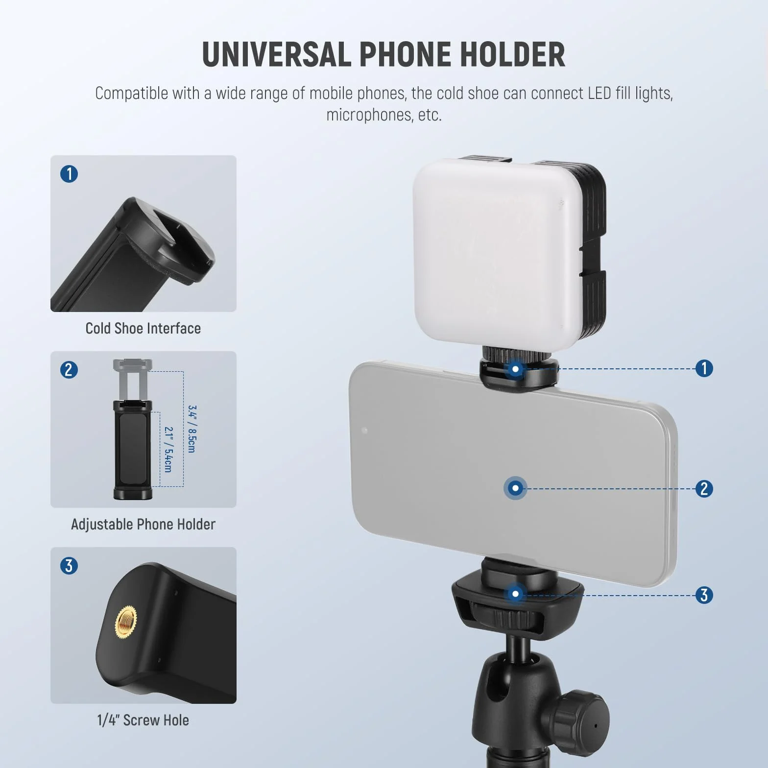 NEEWER Trépied Téléphone Portable & Appareil Photo avec Télécommande, 165,5cm Perche Selfie Métal Trépied Voyage Vlog pour iPhone avec Support Téléphone, pour Canon Sony GoPro, TS05
