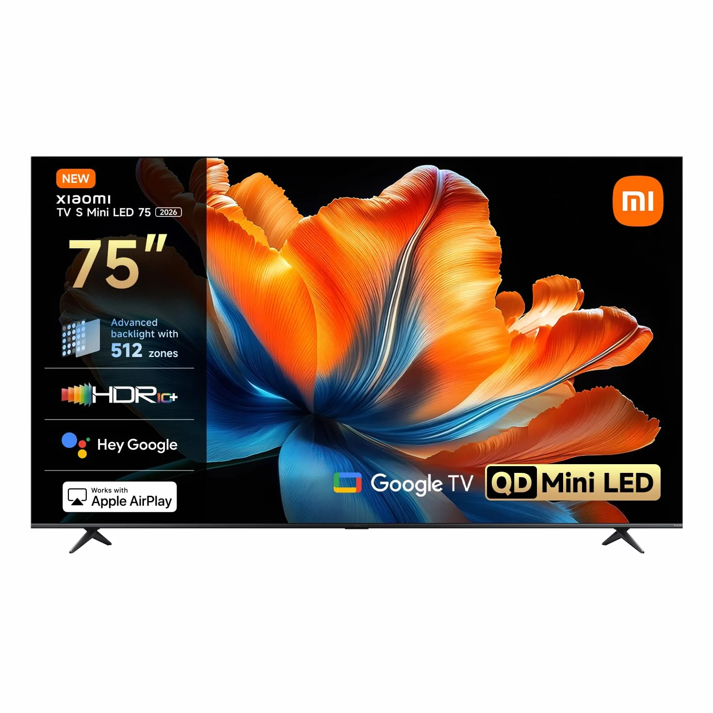 XIAOMI TV S Mini LED 75"(190 cm), QLED Mini LED Télévision, 4K UHD, Smart TV avec Google TV, HDR10+, Triple Tuner, DVB T2, 60Hz avec 120Hz Game Boost Mode, MEMC, Dolby Audio, Airplay 2