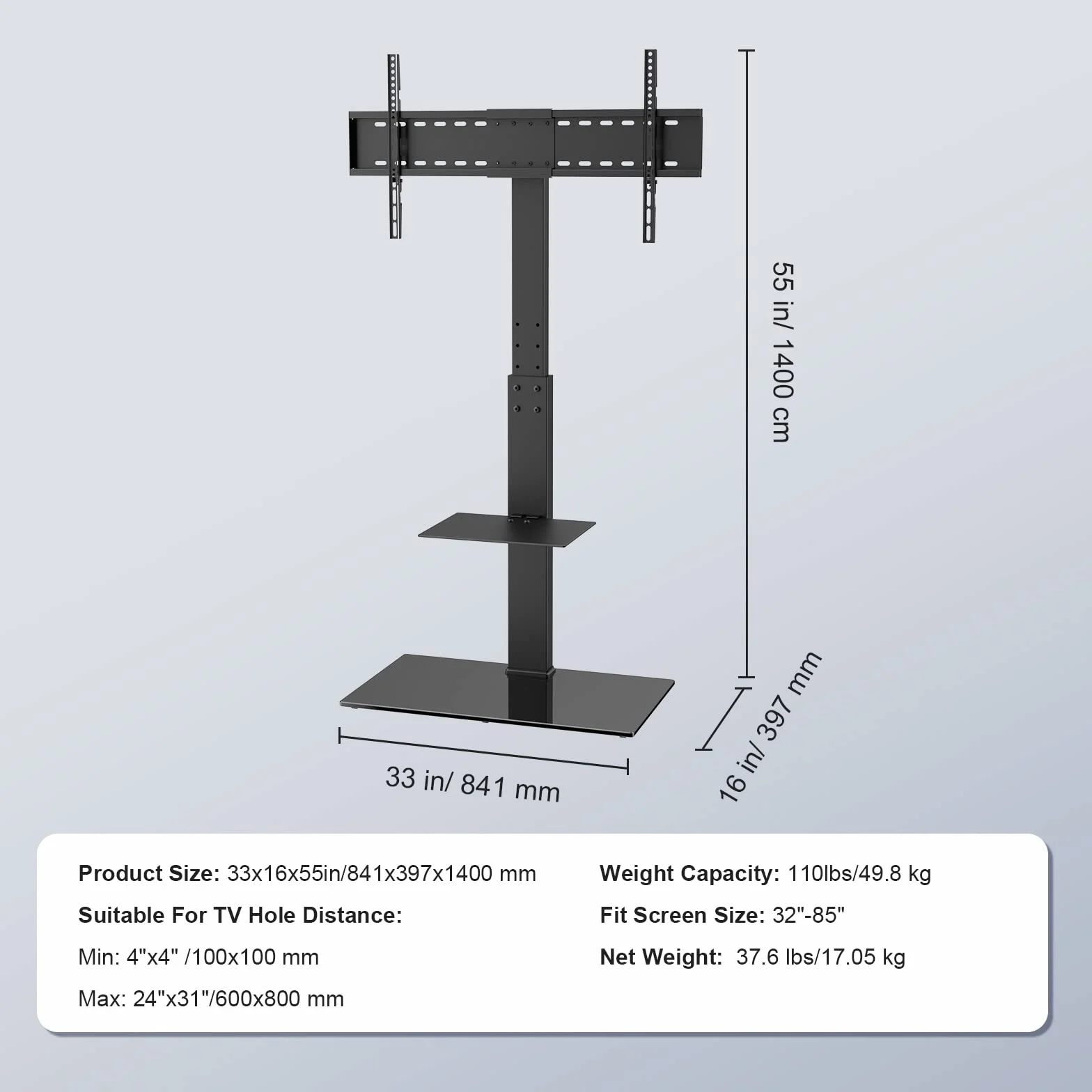 VEVOR Support TV Pivotant 81,3-216 cm, Pied Réglable en Hauteur, Charge 45 kg, VESA 400x800 mm