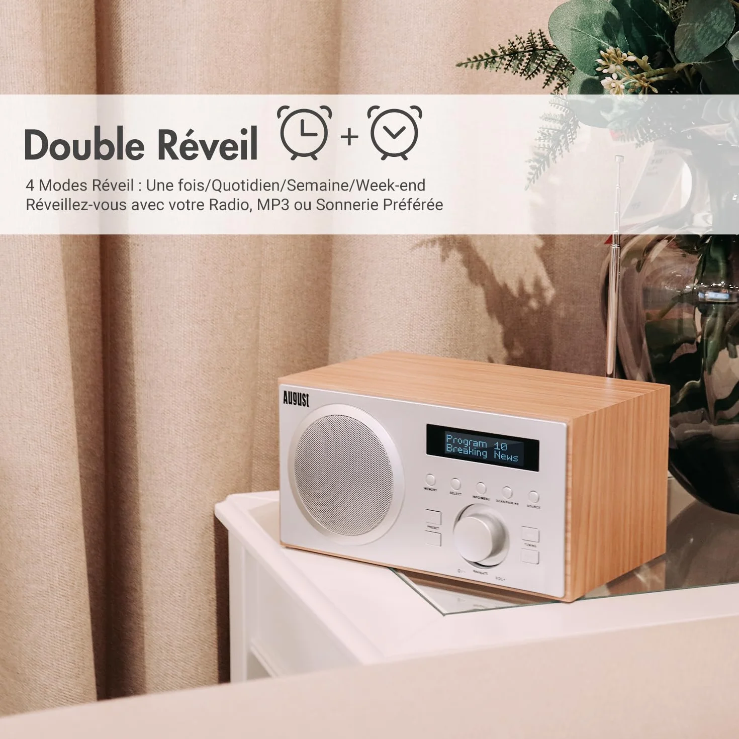 August MB420 Radio Dab Bluetooth, Radio Dab+/FM Numérique avec Double Réveil, 60 Présélections, Haut-Parleur HiFi 5W, Minuterie Sommeil, Snooze, USB & Entrée/Sortie AUX, Secteur pour Cuisine & Maison