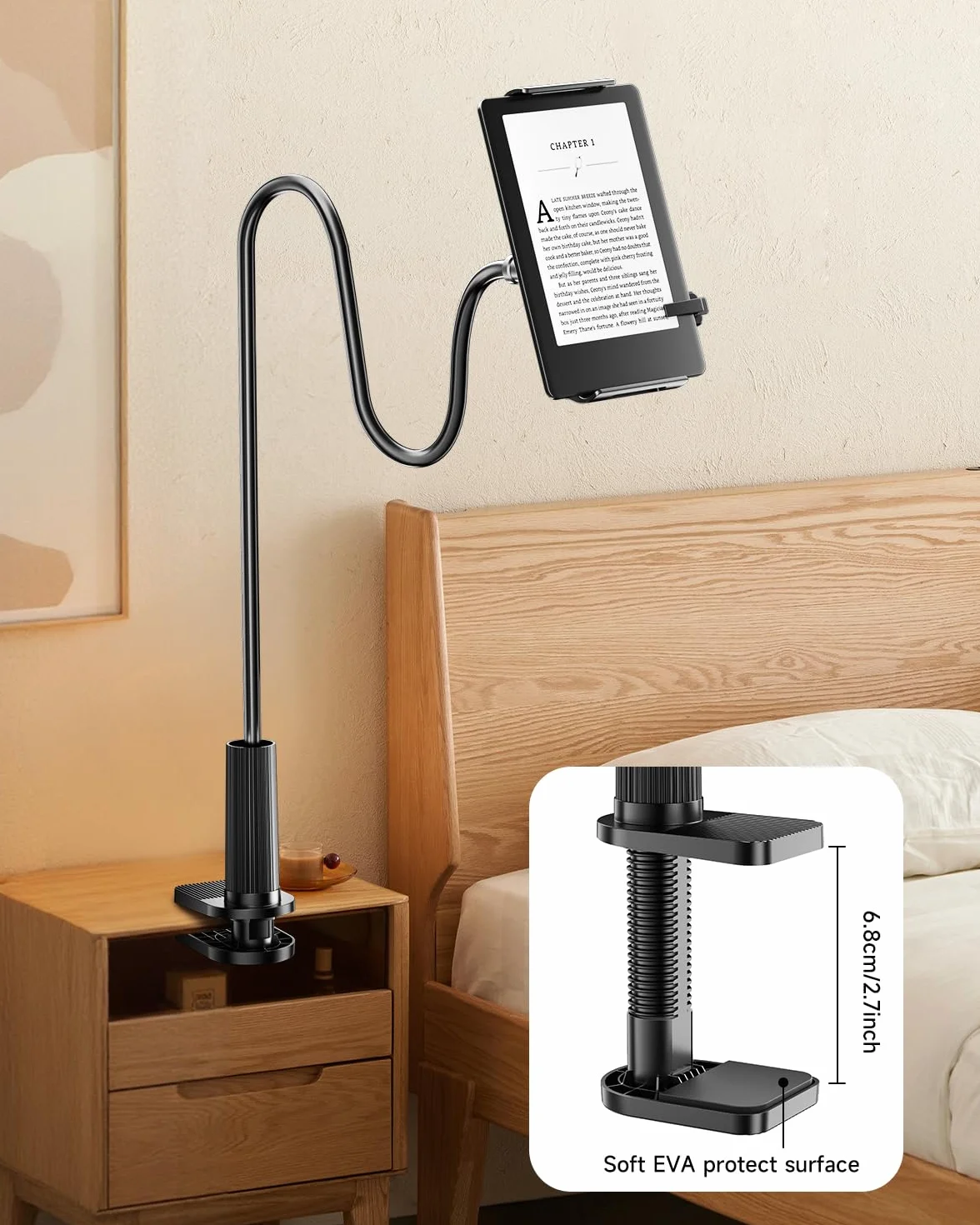Support Kindle avec tourne-page à distance, support de lecture pour lit, bureau avec clic, pour Kindle Paperwhite, Oasis, iPad, iPhone et plus encore, tourne-page noir