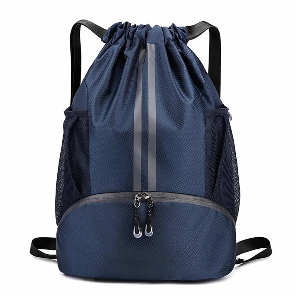 Veki Sac à Dos avec Cordon pour Homme Femme, Sac de Sport avec Compartiment Chaussures et Poche Humide, Bleu