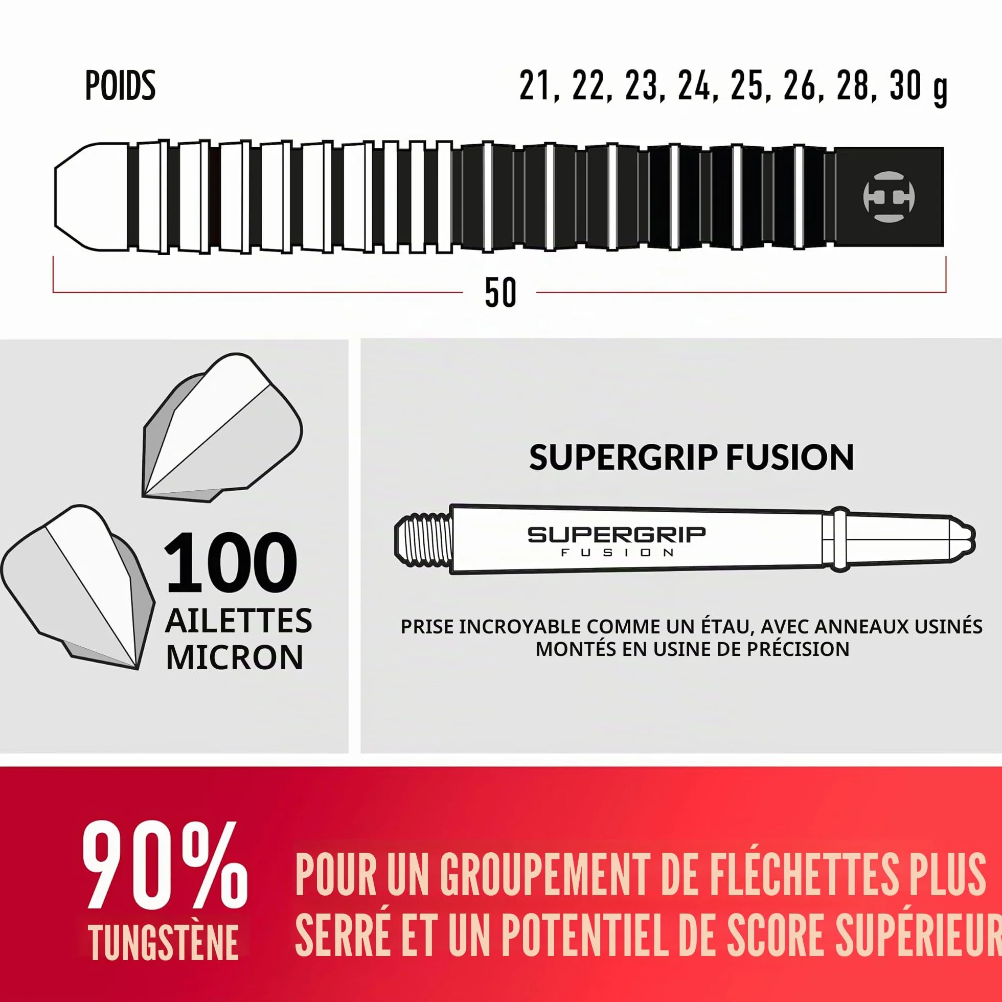 Harrows Predator fléchettes tungstène 90% pointe acier 21-26g avec étui