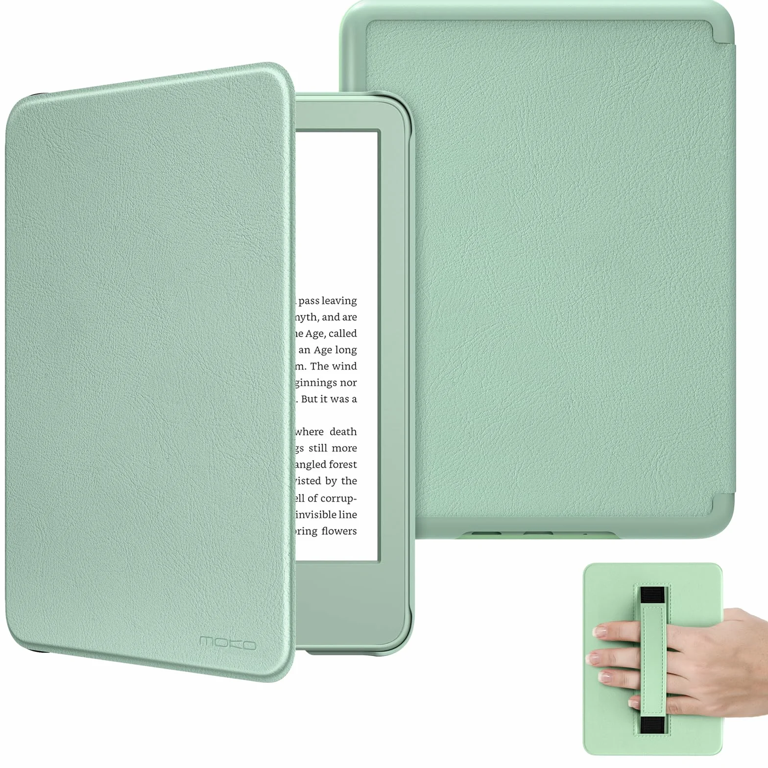 MoKo Étui pour 6" All-New Kindle (11ème Génération - 2024/2022), Couverture de Coque Légère avec Sangle de Poignée Auto Réveil/Sommeil pour Kindle 11e Génération 2024 e-Reader, Agave Vert