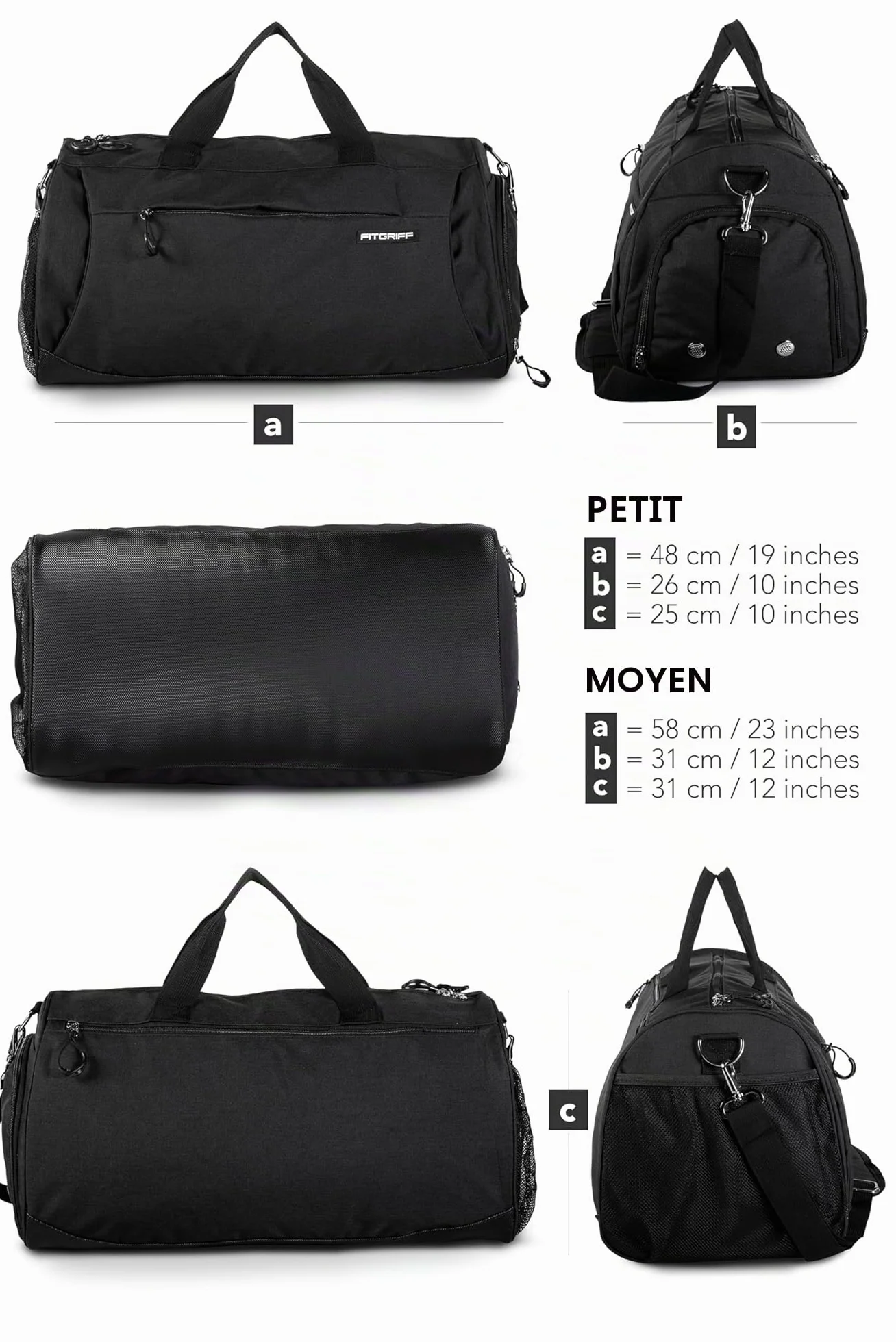 Fitgriff® Sac de Sport Homme Femme V1 - Sac de Voyage Compartiments Chaussures Humide Duffel Bag