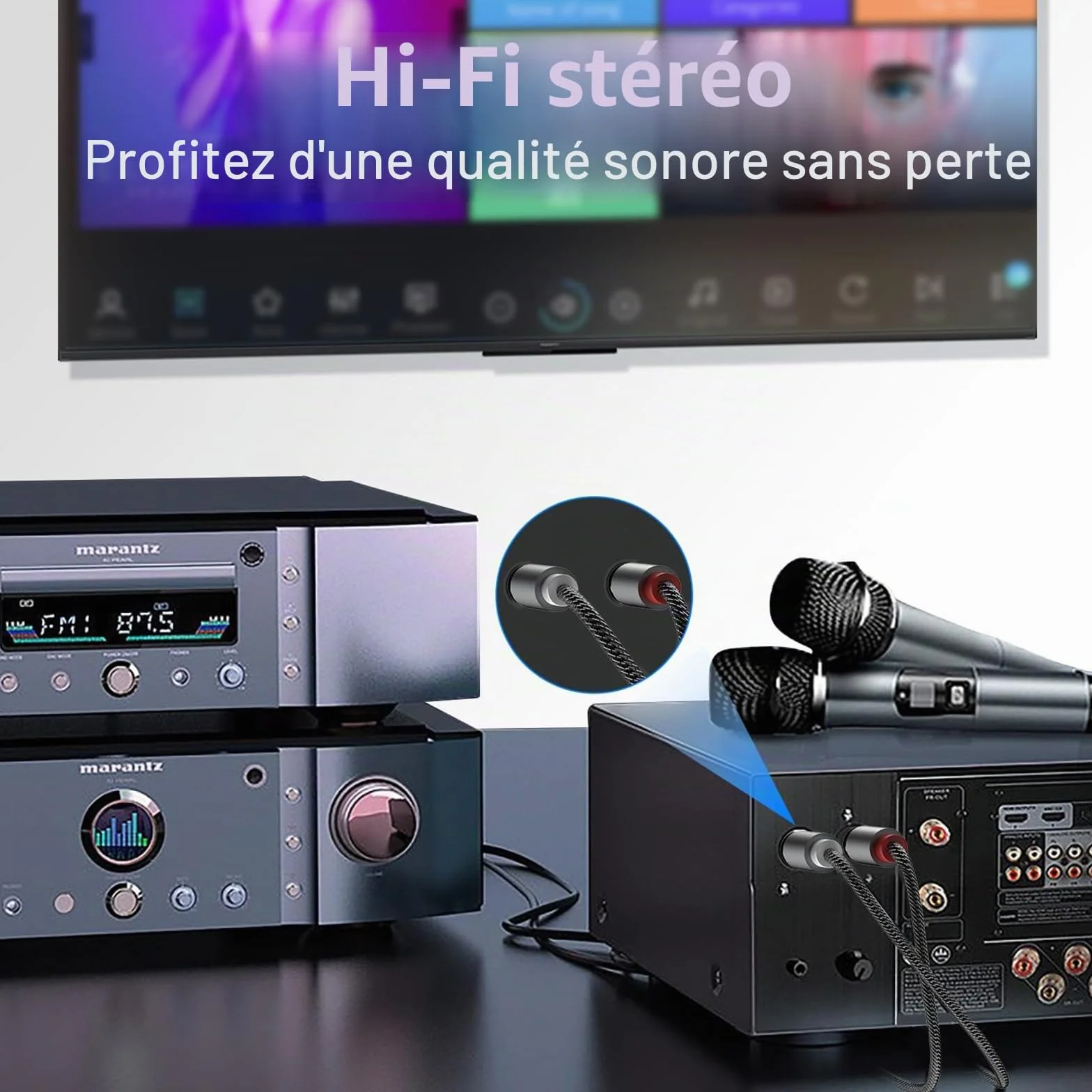 Câble RCA Jack,【0.5M】 3.5mm vers 2RCA Mâle Audio Stéréo,Ligne de Poisson Tissé Adaptateur RCA, Pour Smartphone, PC, Autoradio, Home Cinéma, Amplificateur, Chaîne HiFi,TV