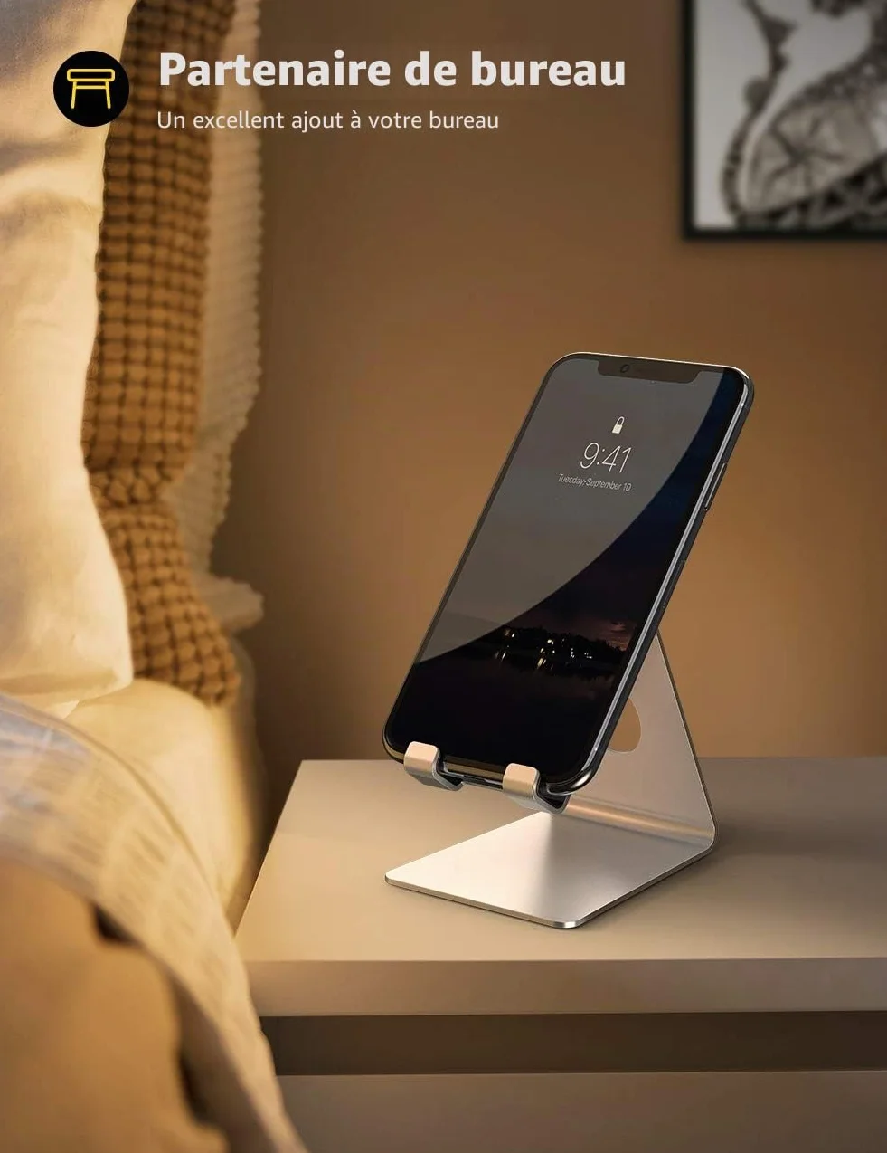 Lamicall Support Téléphone, Dock Téléphone - Support Téléphone Bureau pour iPhone 17 Pro Max Air, 16/15/14/13/12 Pro Max Plus Mini XS XR X 8, Huawei, Samsung S10 S9 S8, d'autres Smartphones - Argenté