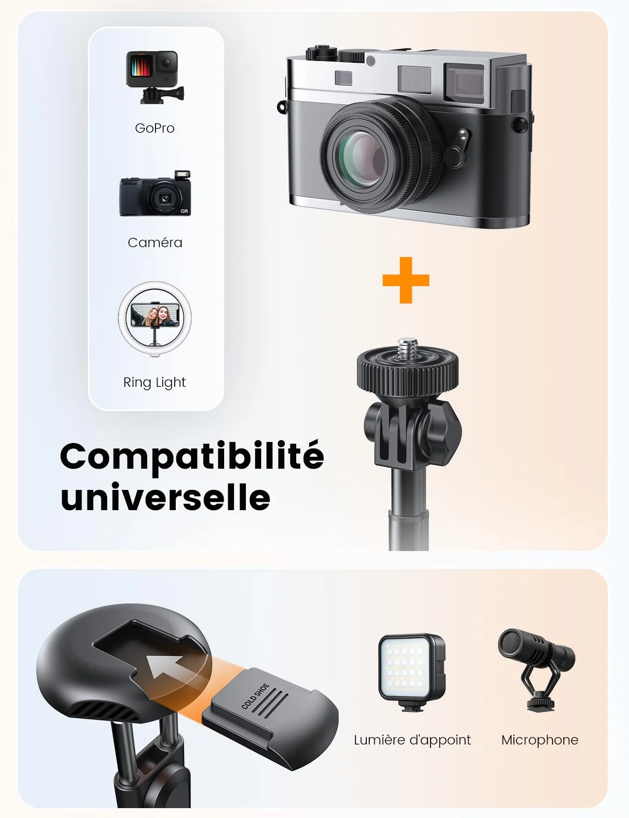 ANXRE 180cm Trépied Selfie avec Télécommande Détachable, Perche Extensible NT79 pour Smartphone et GoPro