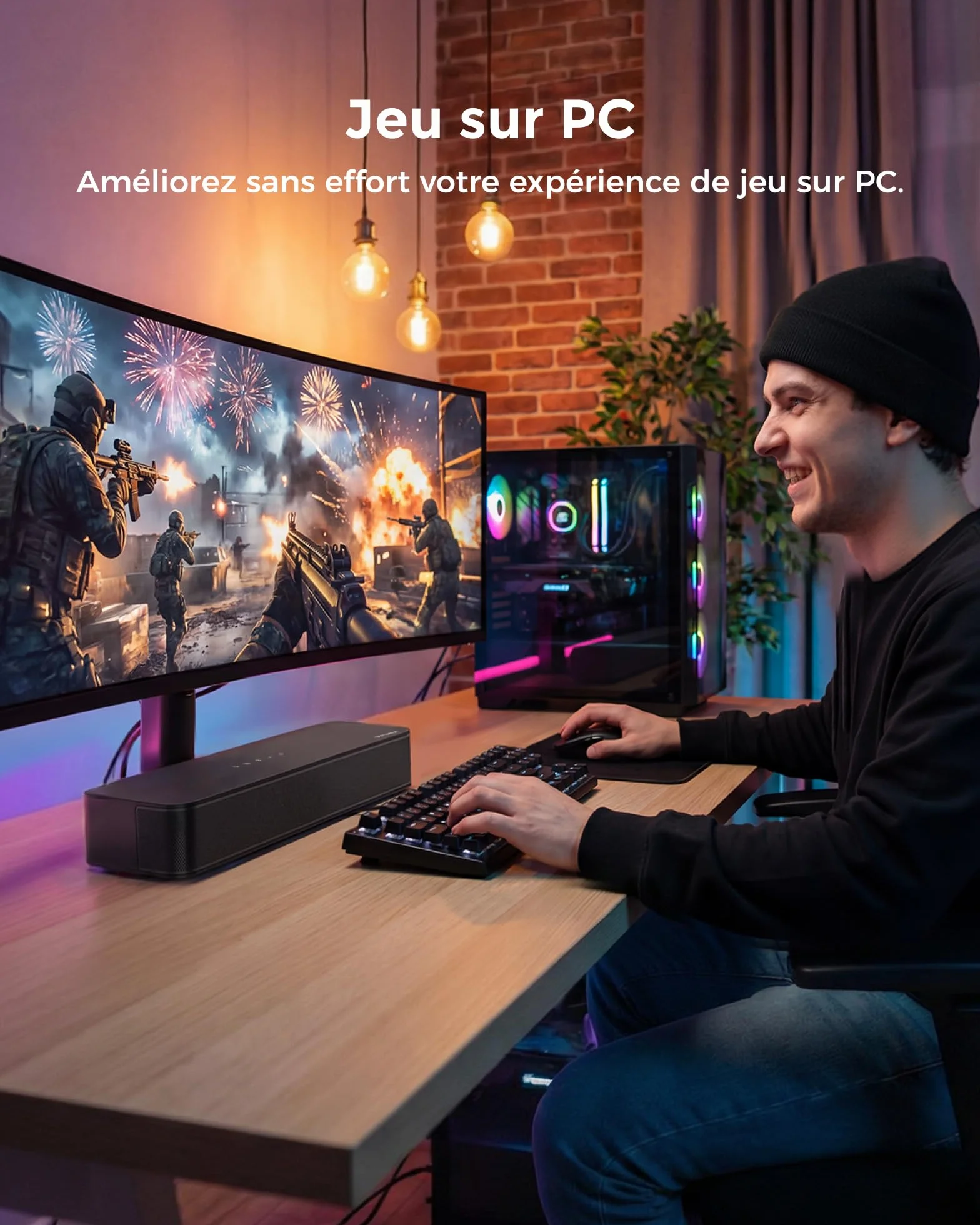 ULTIMEA Poseidon M20 Pro Barre de Son TV 2.1ch, 132W, Caisson de Basses Intégré, BT 5.4, 16 Pouces