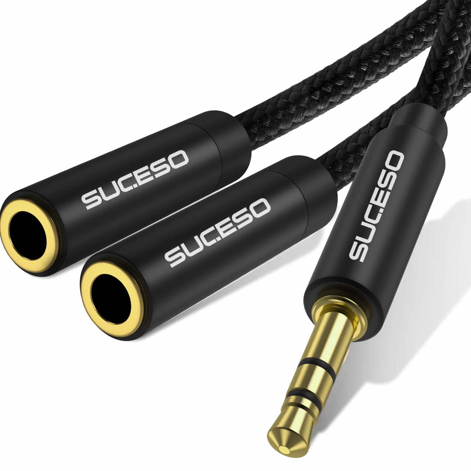 Splitter Audio Jack Double Jack 3.5mm Mâle vers 2 Femelle Câble Audio Splitter Stéréo Compatible pour Casques Audio, Enceintes, Smartphones,Tablettes,Lecteurs,PS4,MP3,Phone, Samsung- 35cm(Noir)