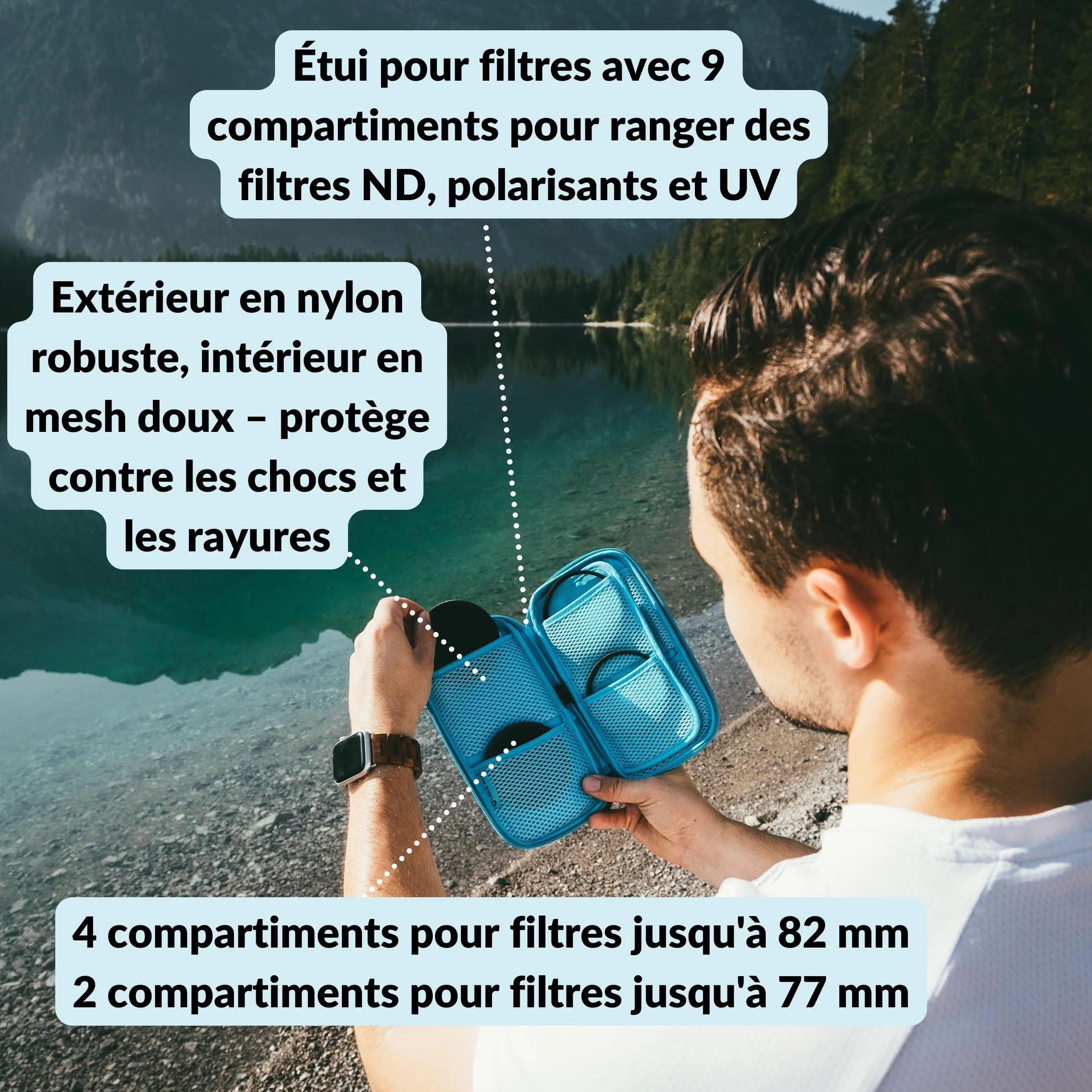 LENS-AID Étui pour Filtres Objectif 9 Compartiments Jusqu’à 82 mm Housse Filtres ND UV CPL Appareil Photo