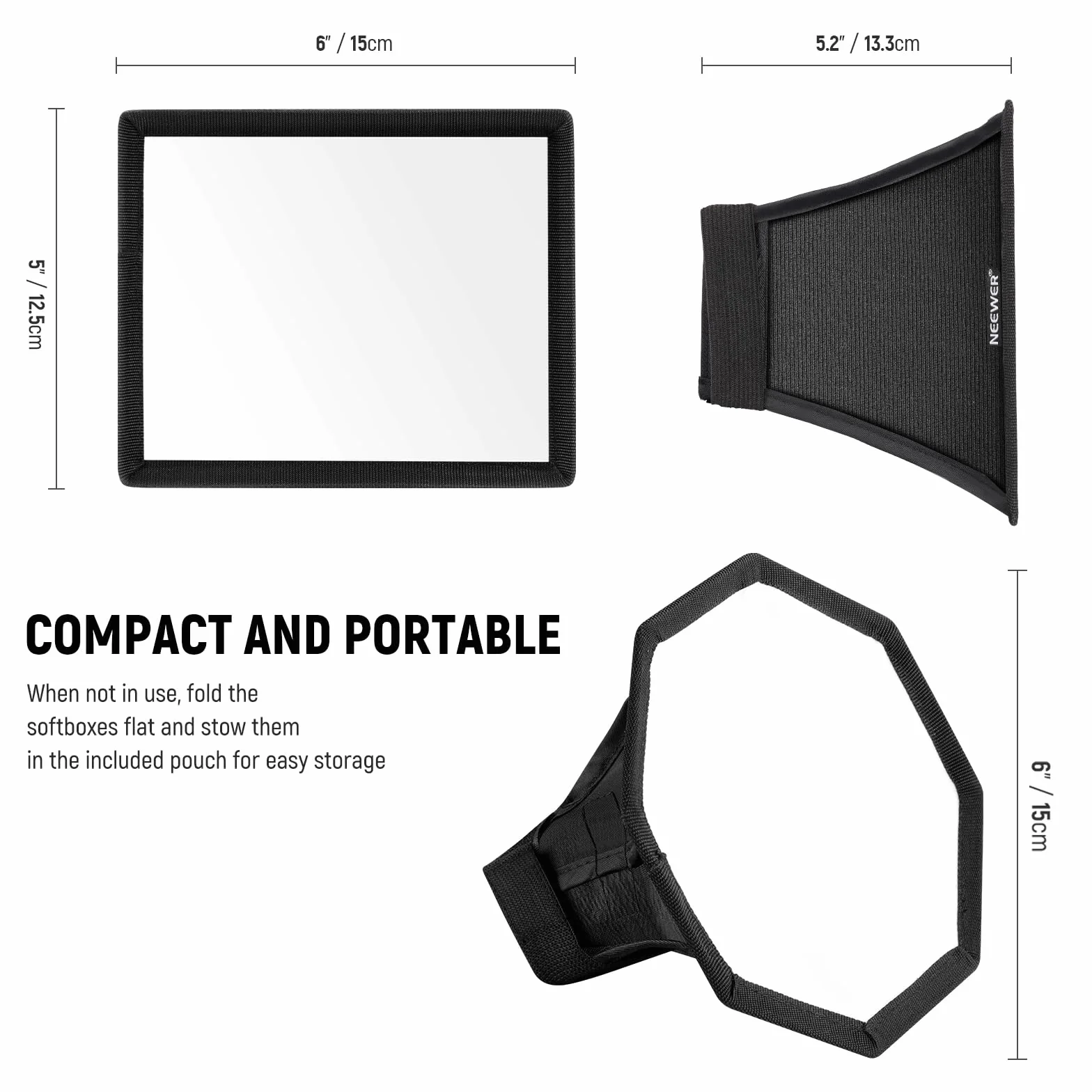 NEEWER Lot de 2 diffuseurs de Flash améliorés - Boîte à lumière Pliable (octogonale de 15 cm, rectangulaire de 15,2 x 12,7 cm) pour Flash à tête Ronde Z2 Z1 V1 et Compatible avec Godox Sony Nikon