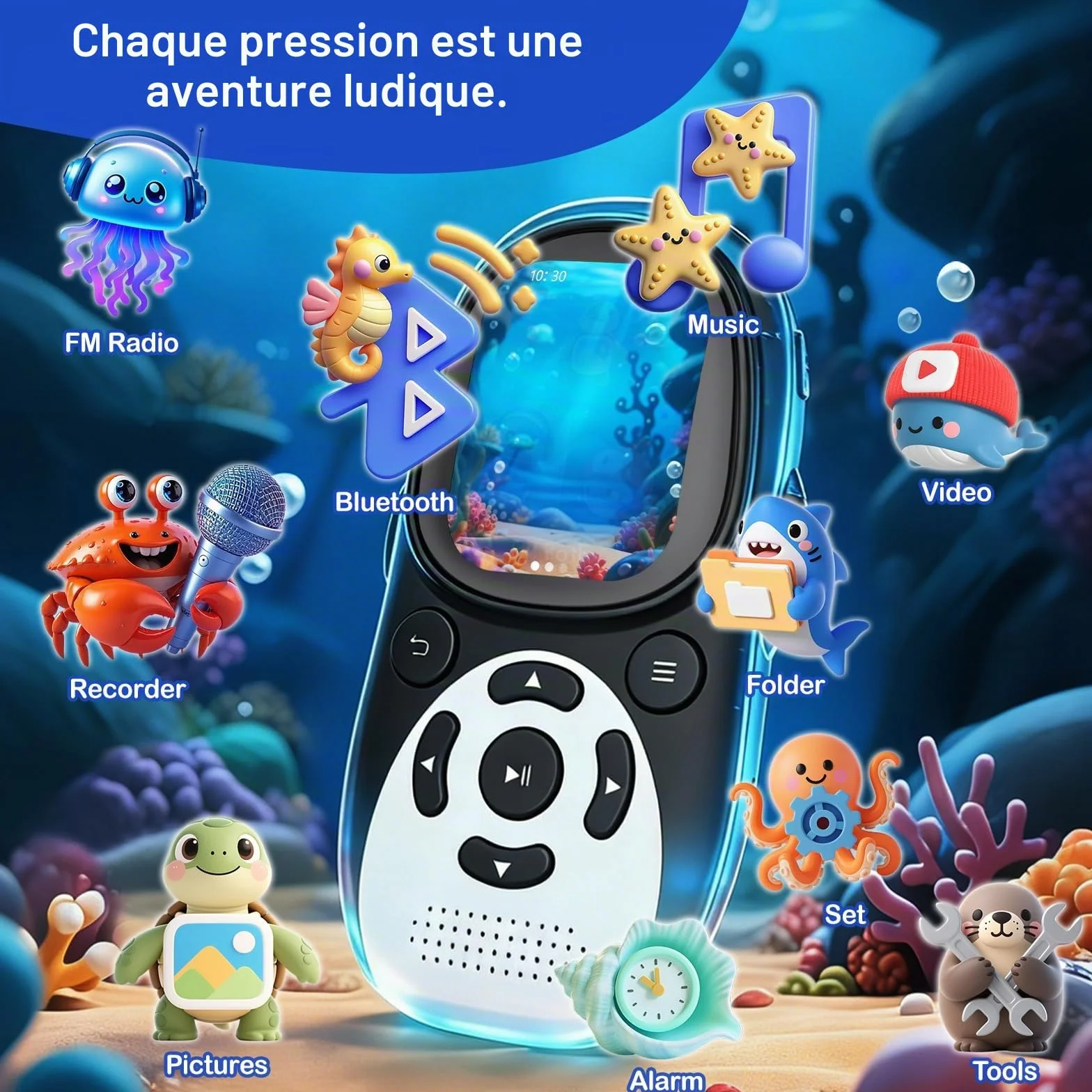 Lecteur MP3 Enfant Bluetooth 5.3 64Go Écran IPS 2 Pouces Radio FM 750mAh