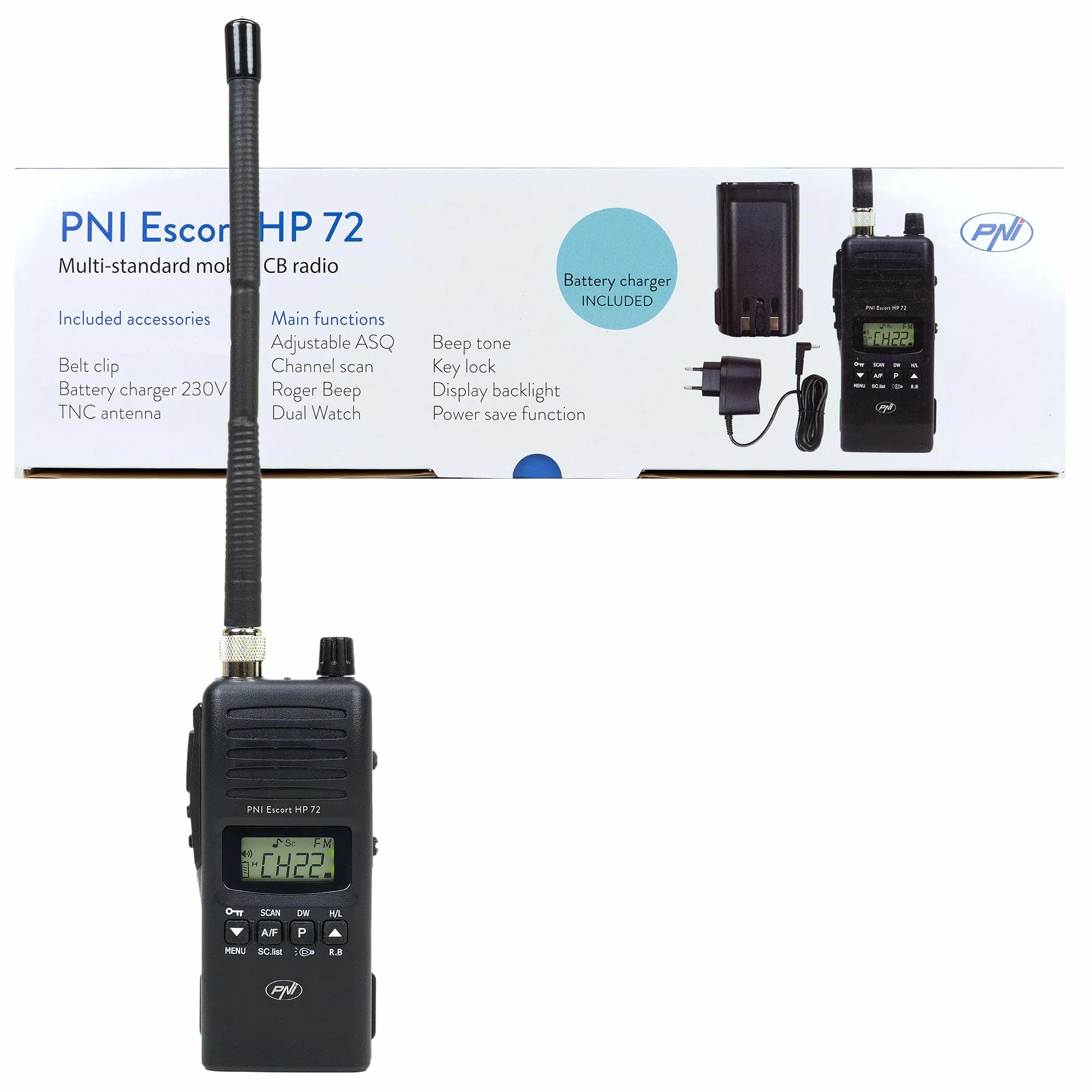 PNI Escort HP 72 Station de Radio Portable 4 W AM-FM ASQ Dual Watch Scan sans Batterie