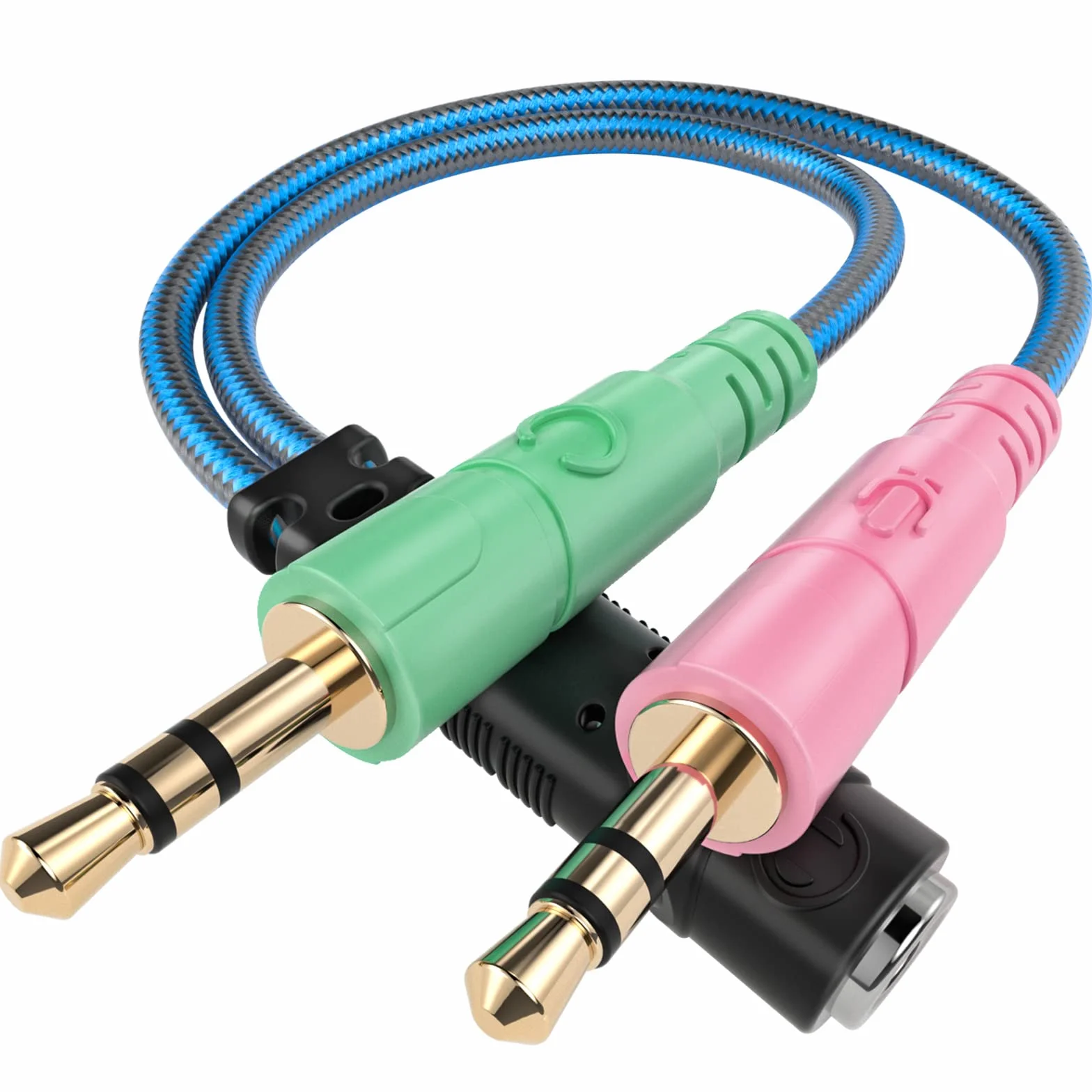 ENVEL Adaptateur Jack Micro Casque Audio Stéréo 3,5mm Splitter Femelle à 2 Double Mâle Câble Nylon tressé 22cm