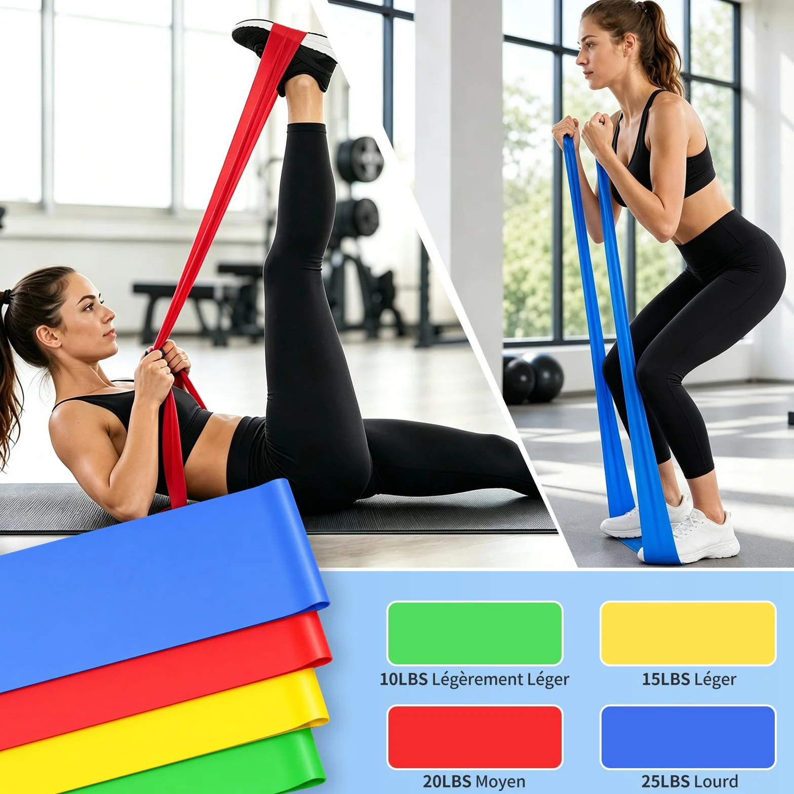 Bandes Élastiques Musculation 1.5M 4 Niveaux Résistance pour Sport Yoga Pilates