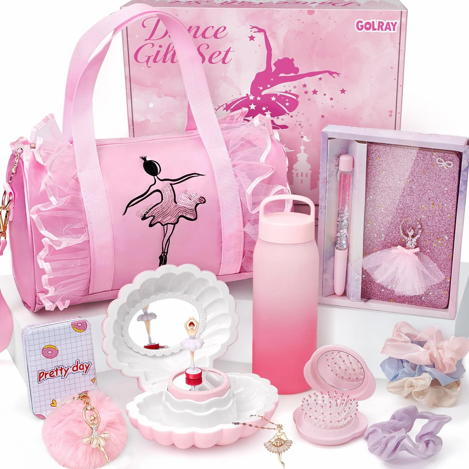 Toyssa Sac de Sport pour Fille 5-12 Ans Boîte à Musique Carnet Secret Bouteille d'Eau Collier Porte-Clés