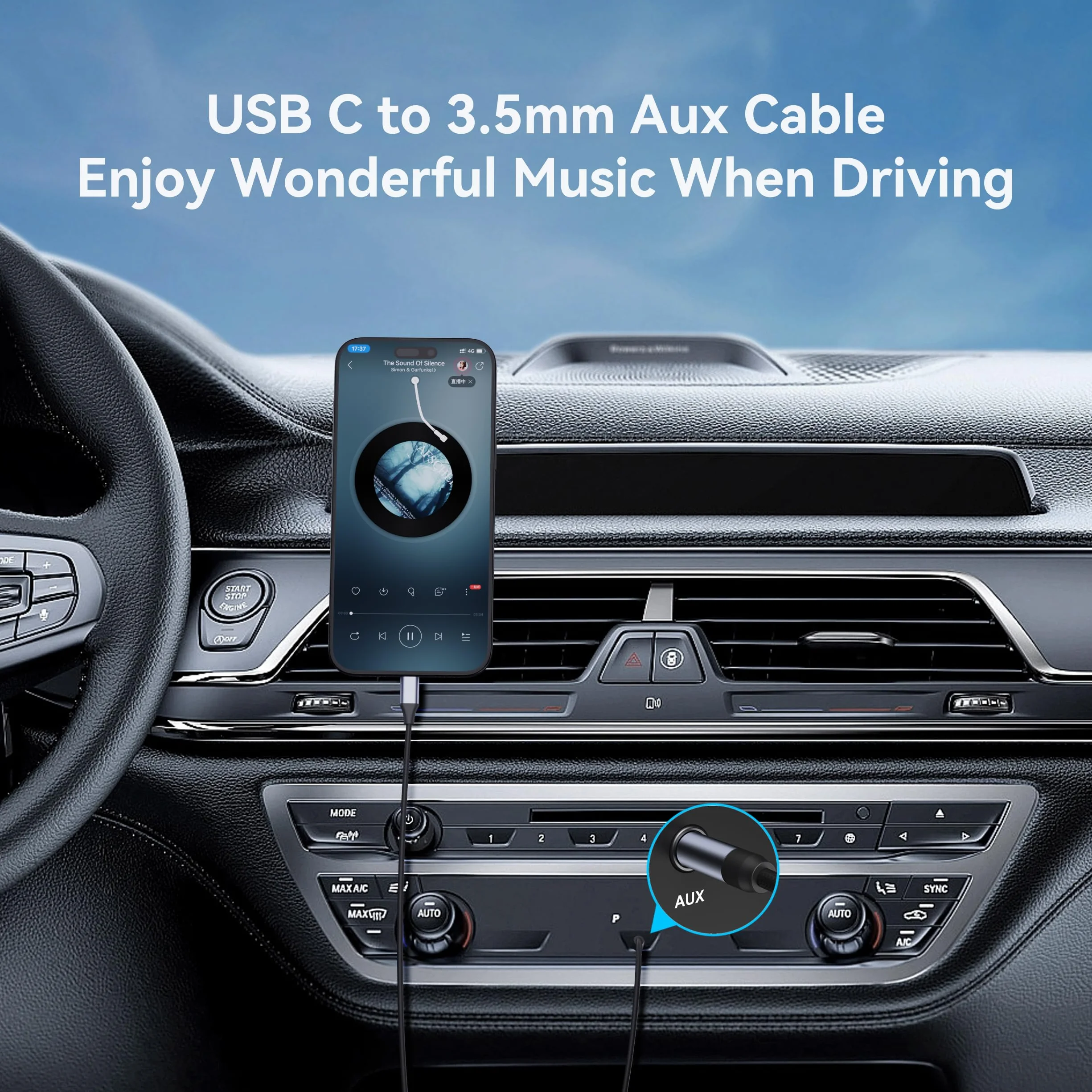 Câble USB C vers 3.5mm Jack DAC Audio AUX pour iPhone 17 16 15 Pro Max, Galaxy S24/S23/S22 Ultra (Noir)
