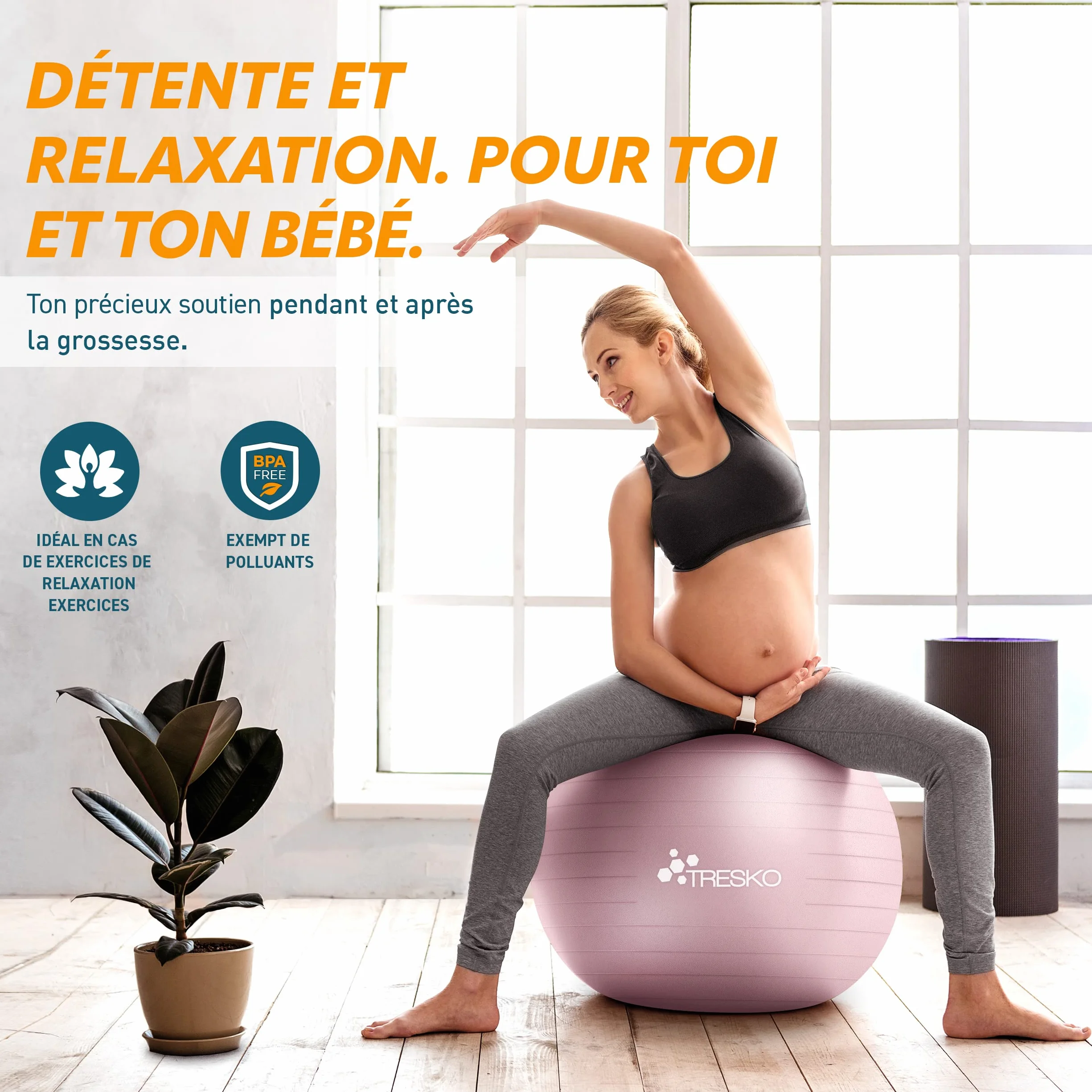 TRESKO Ballon de Gymnastique Anti-éclatement 300 kg avec Pompe à air