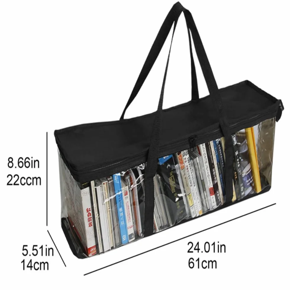 Sac De Transport De Livre, Sac De Rangement Transparents, Pochette a Livre, Organisateur De Stockage De Sac De Portable De Grande Capacité, pour la Collection D'outils Ménagers De Livre De CD